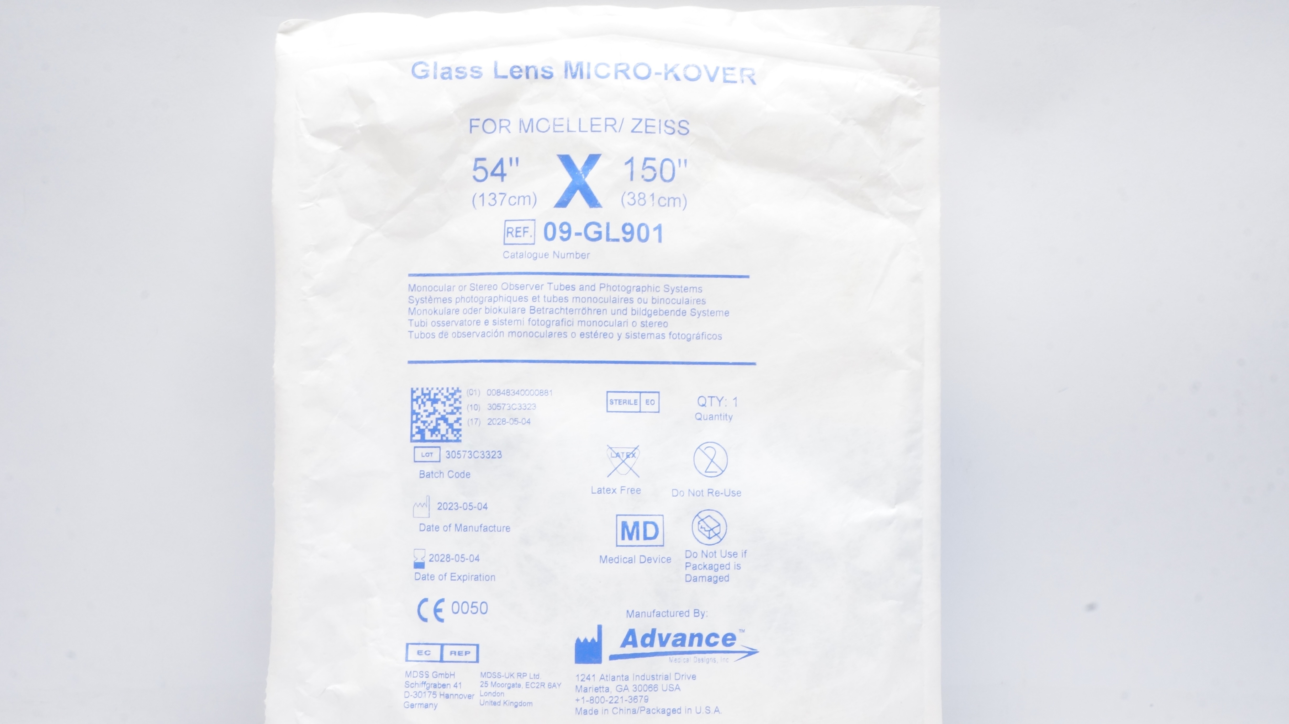 Advance 09-GL901 Glass Lens Micro-Kover for Moeller/Zeiss 54inch x 150inch