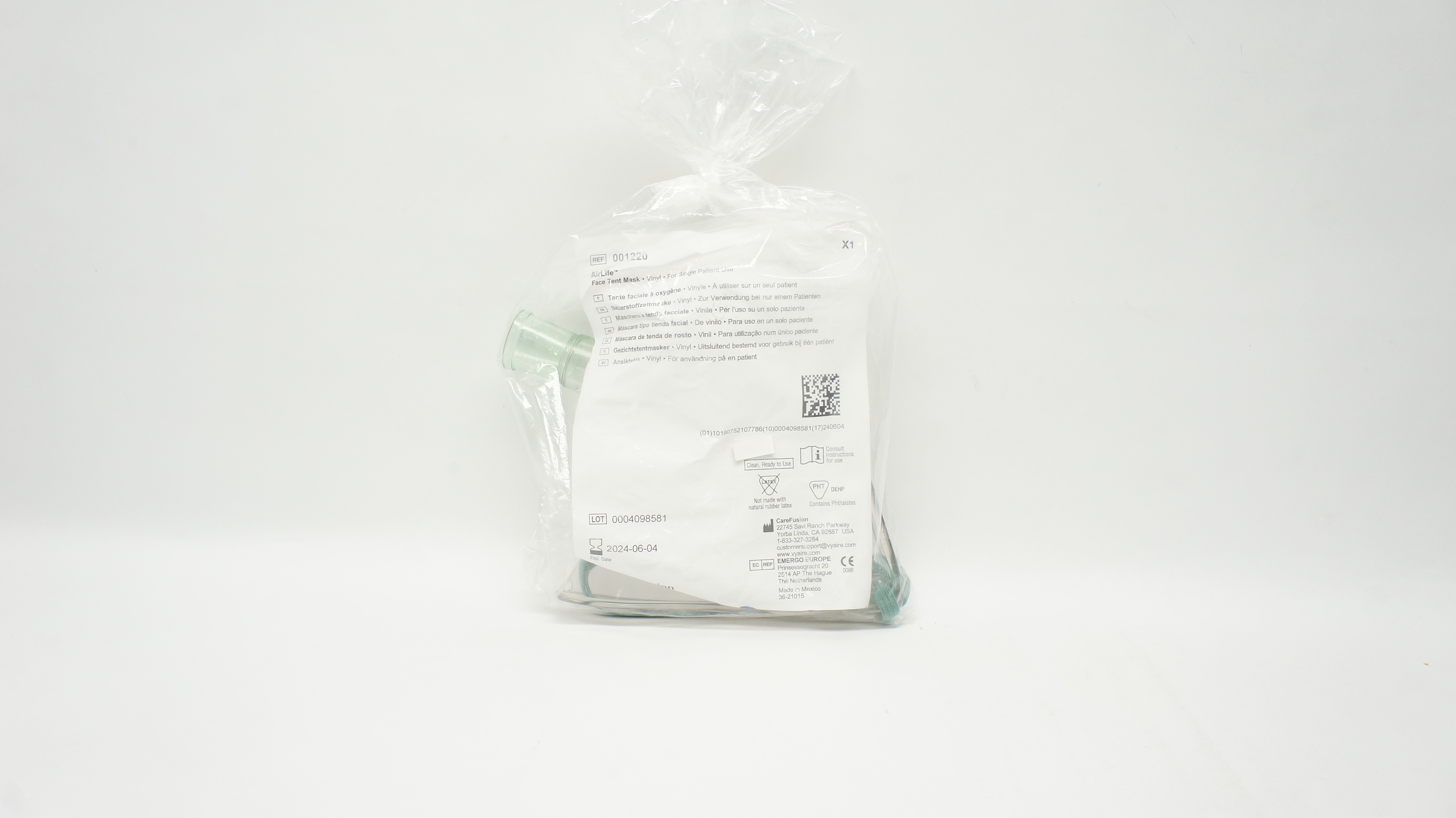 CareFusion 001220 AirLife Face Tent Mask, Vinyl