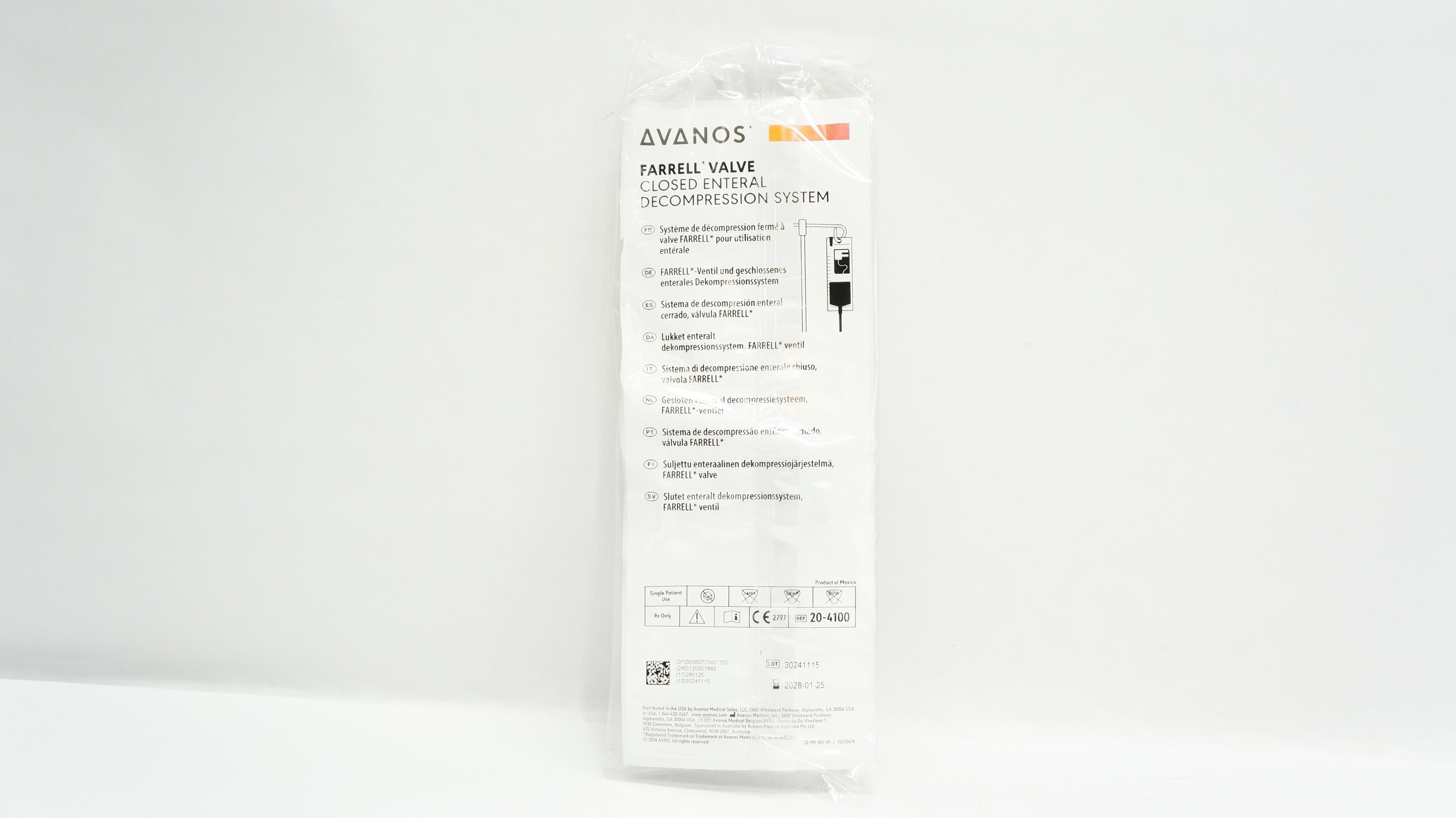 Avanos 20-4100 Farrell Valve Closed Enteral Decompression System