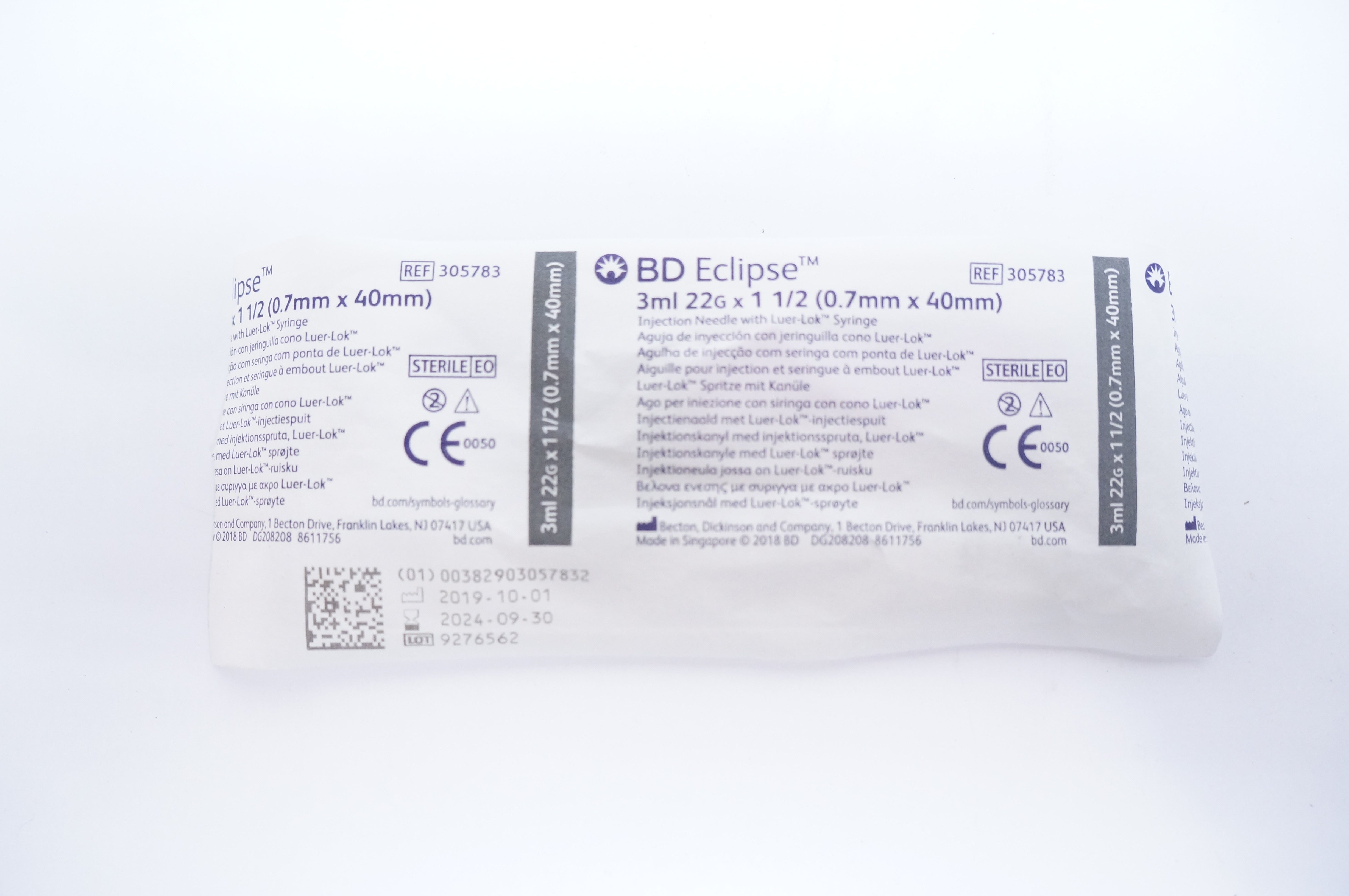 BD 305783 Eclipse Injection Ndle with Luer-Lok 3ml, 22G x 1-1/2inch