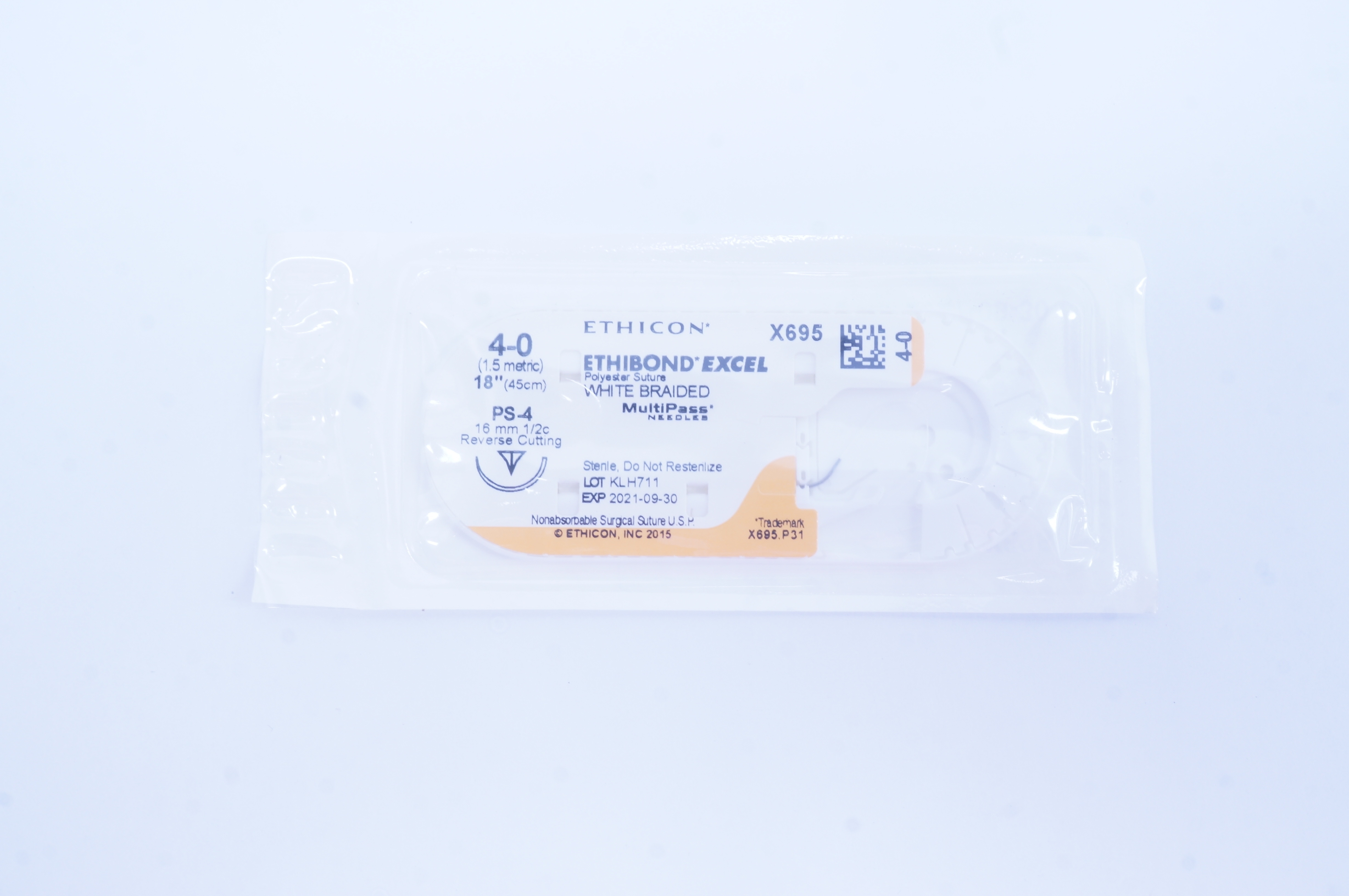Ethicon X695 4-0 Ethibond Excel Stre PS-4 16mm 1/2c Reverse Cutting, 18 inch (x)