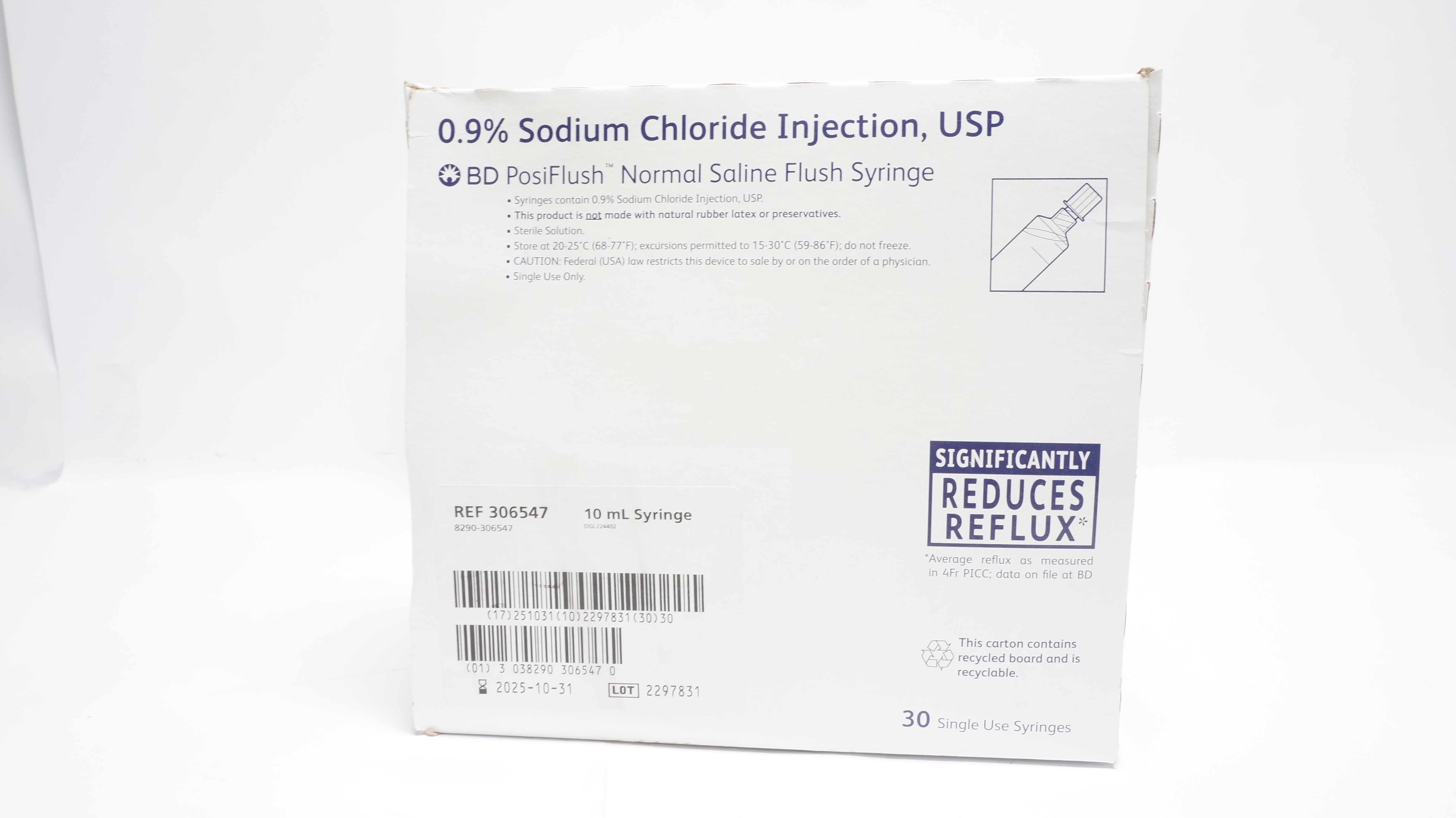 BD 306547 0.9% Sodium Chloride Injection, USP 10mL - Box of 30