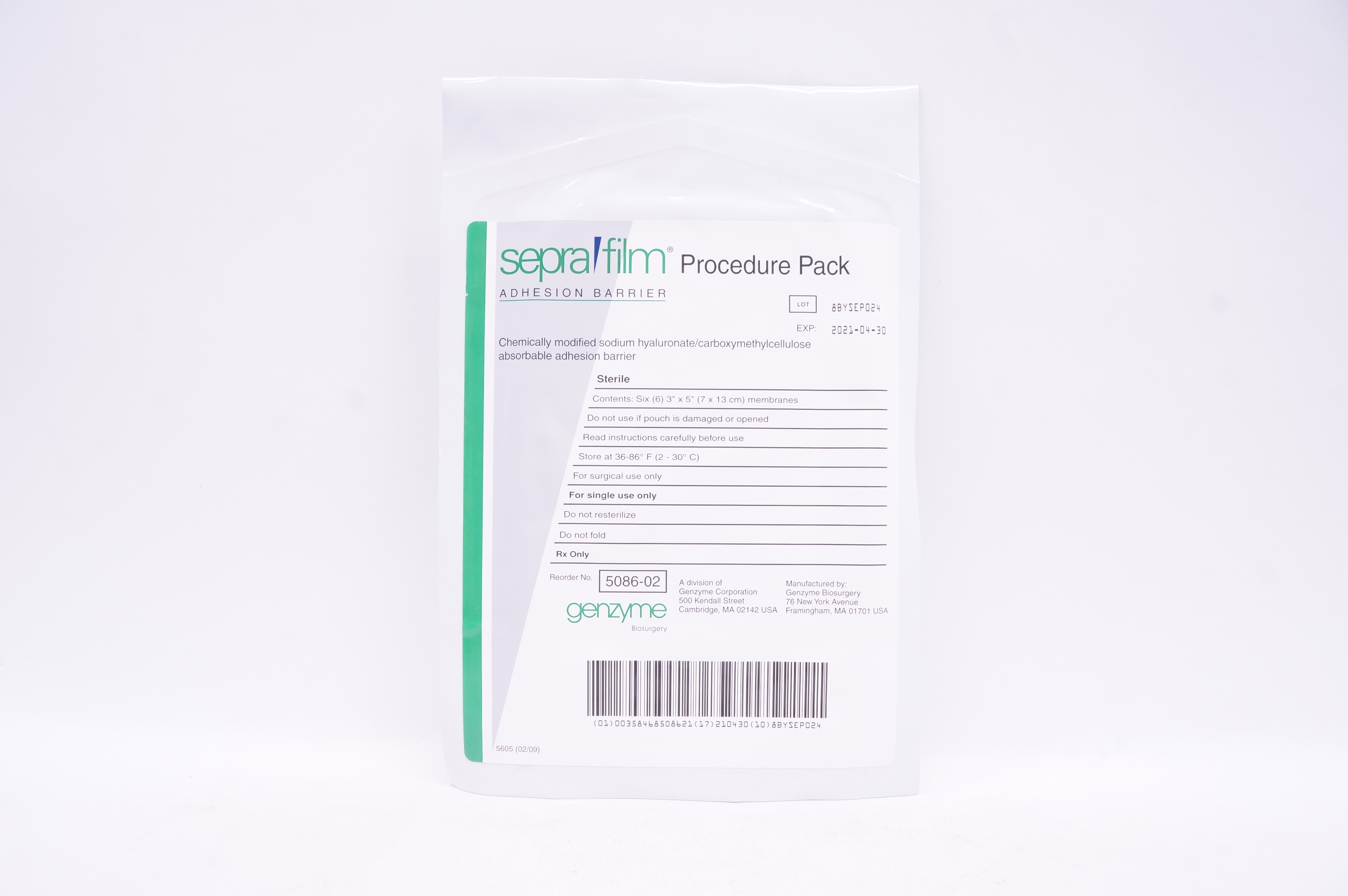 Genzyme 5086-02 Sepra Film Adhesion Barrier 3inch x 5inch (x)