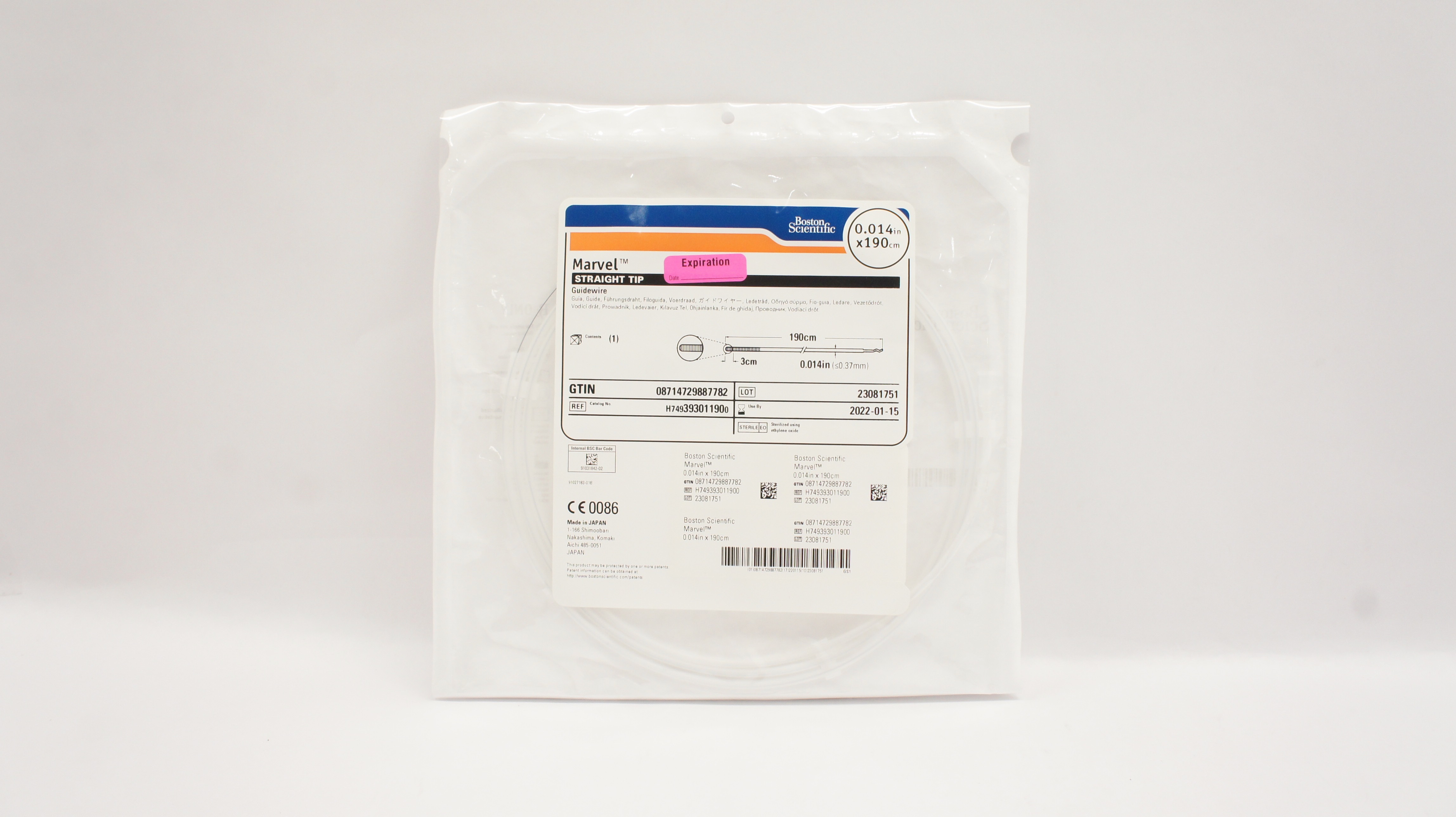 Boston Scientific 39301190 Marvel Straight Tio Guidewire 0.014 inch x 190cm (x)