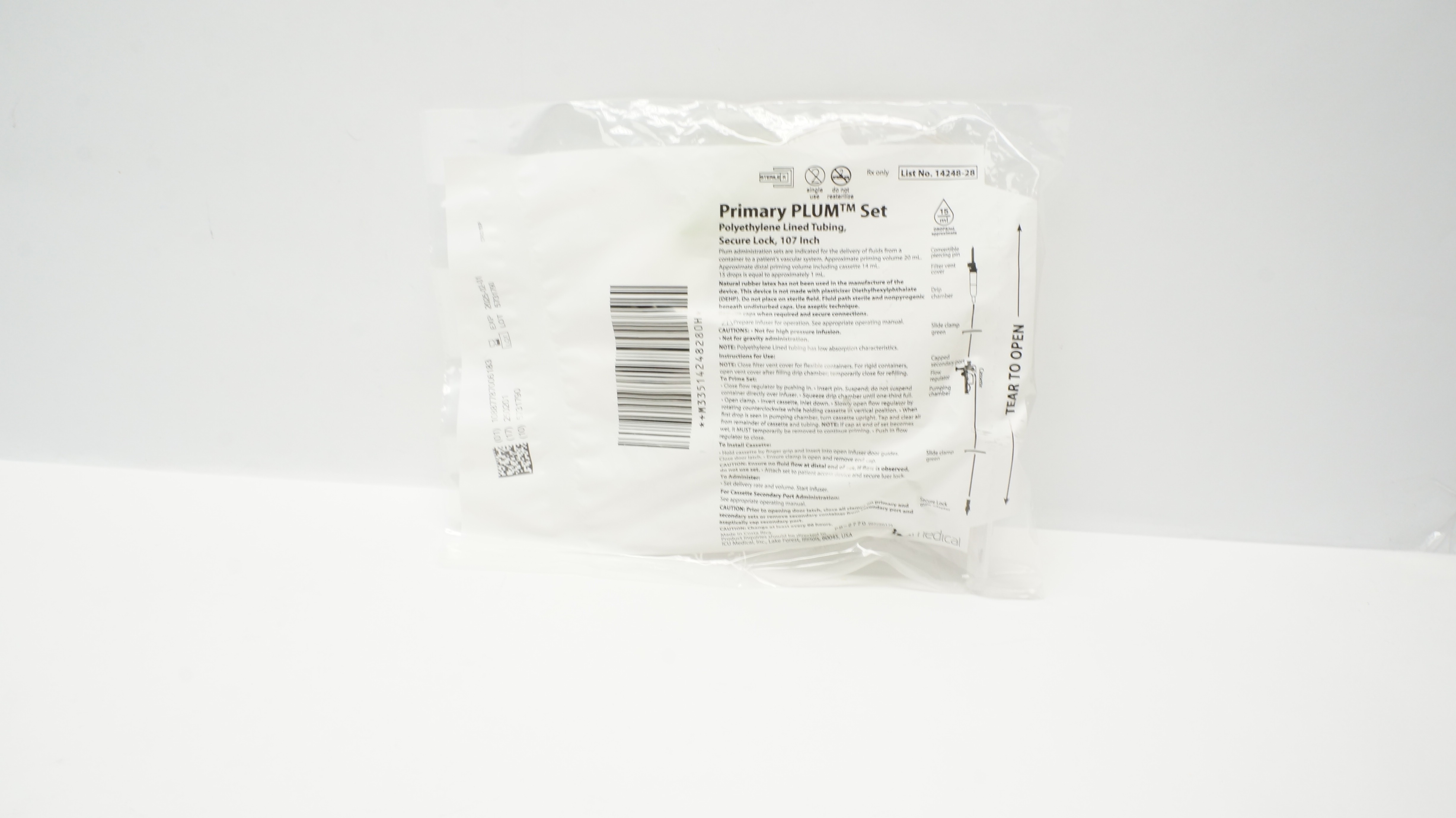 ICU Medical 14248-28 Primary Plum Set Polyethylene Tubing 107inch 15Drops/mL
