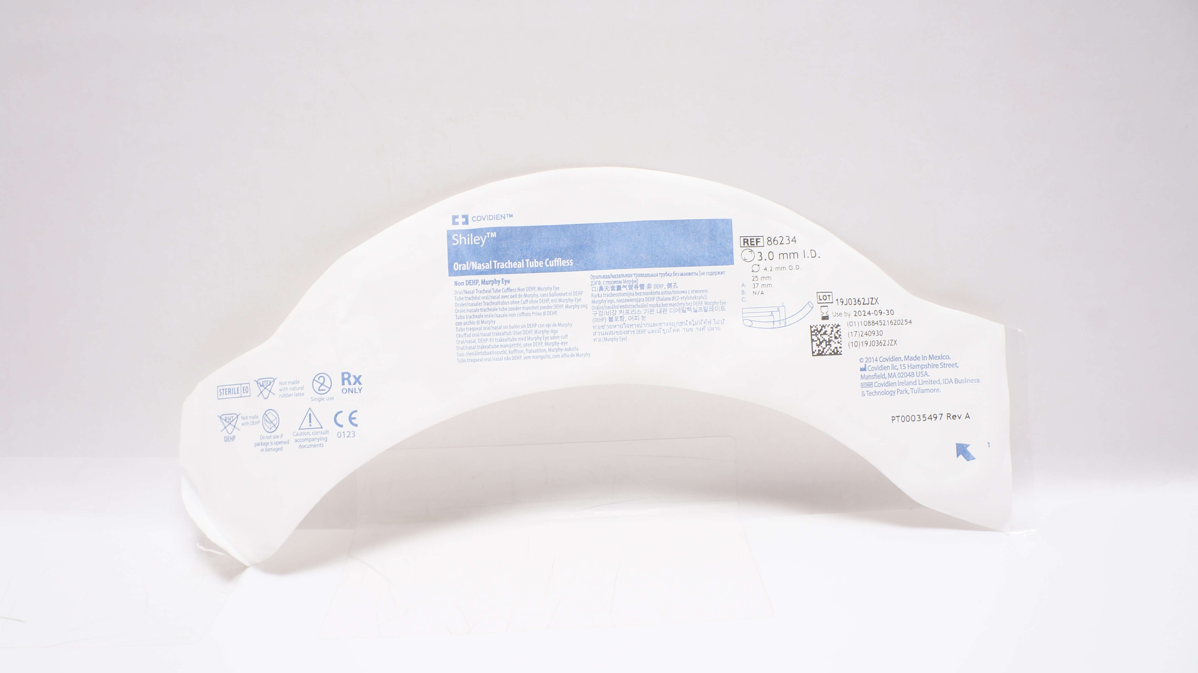 Covidien 86234 Shiley Oral/Nasal Tracheal Tube Cuffless 3.0mm I.D. x 4.2mm O.D.