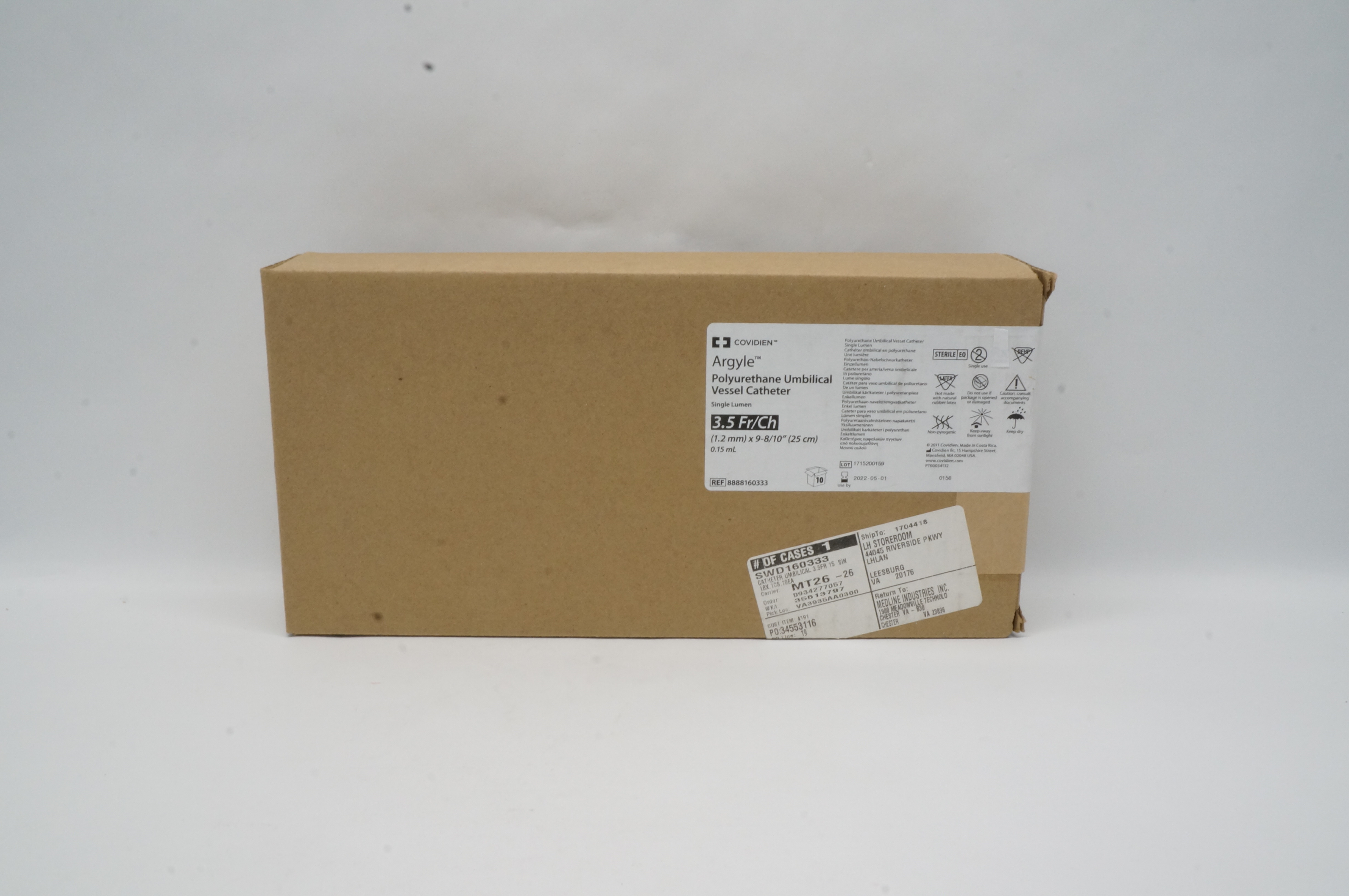 Covidien 8888160333 Polyurethane Umbilical Vessel Cath. 3.5 Fr. - Box of 10