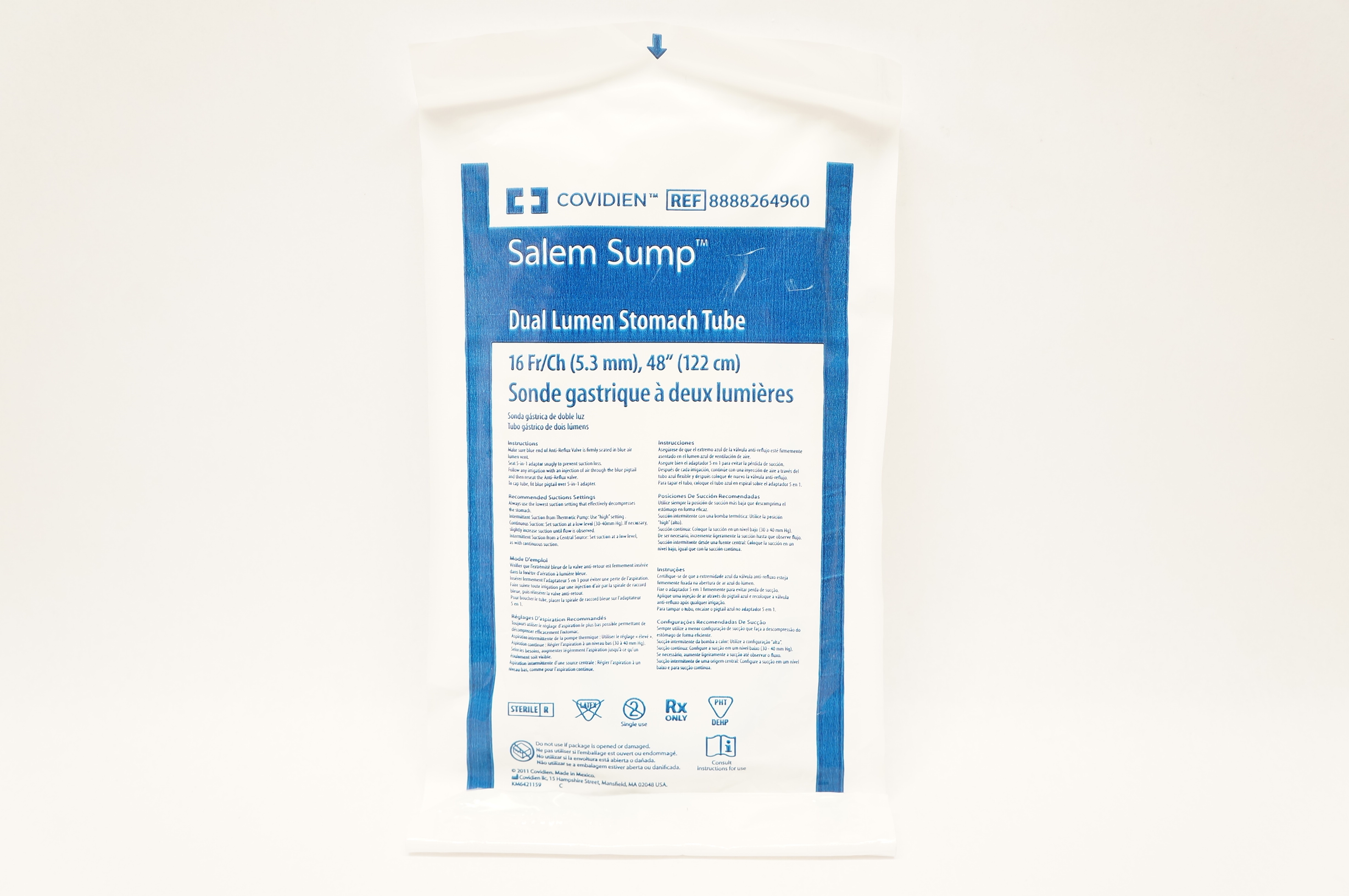 Covidien 8888264960 Salem Sump Dual Lumen Stomach Tube 16Fr/Ch x 48 inch