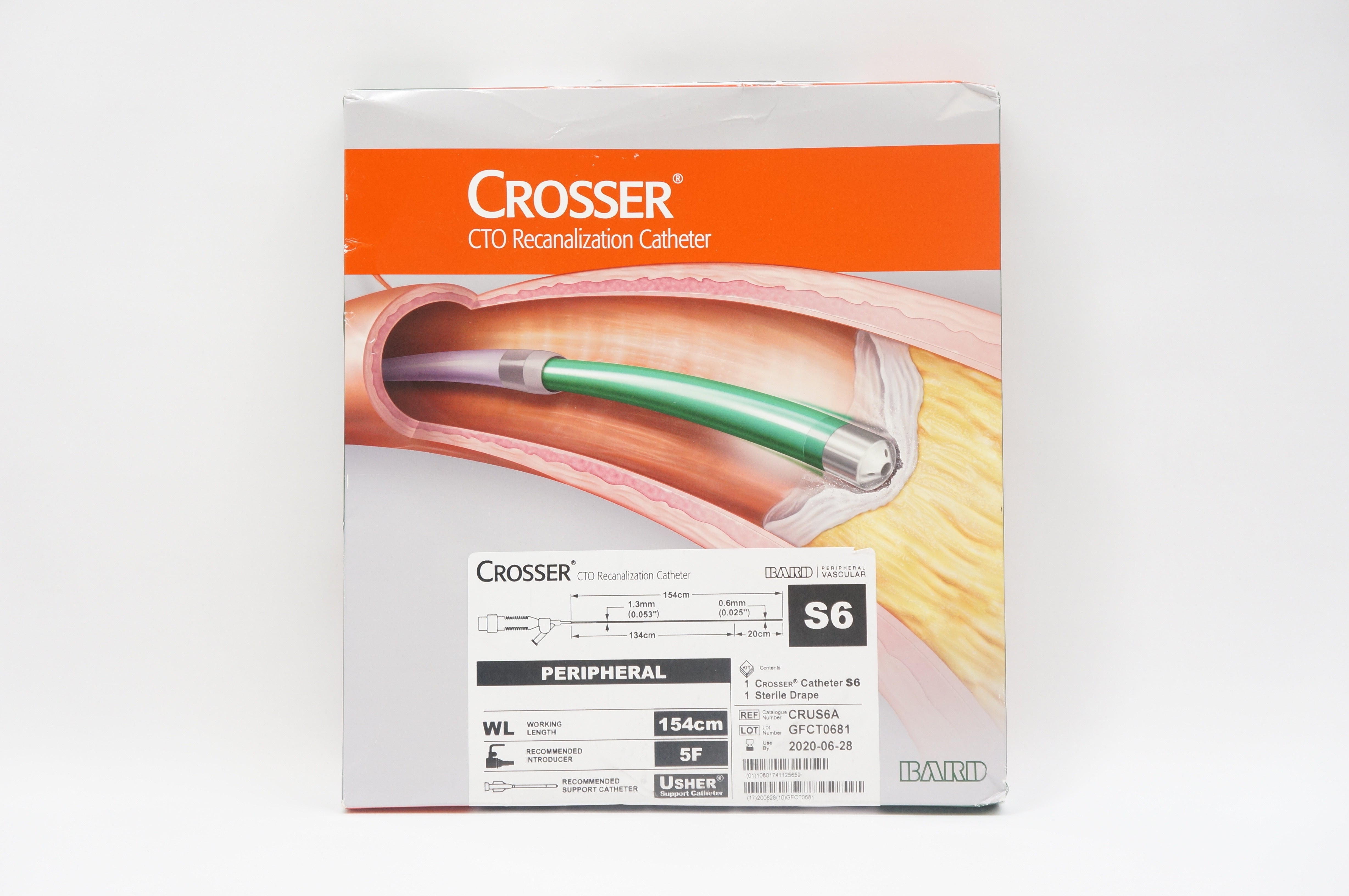 Bard CRUS6A Crosser CTO Recanalization Cath. S6 Peripheral, WL 154 cm (x)