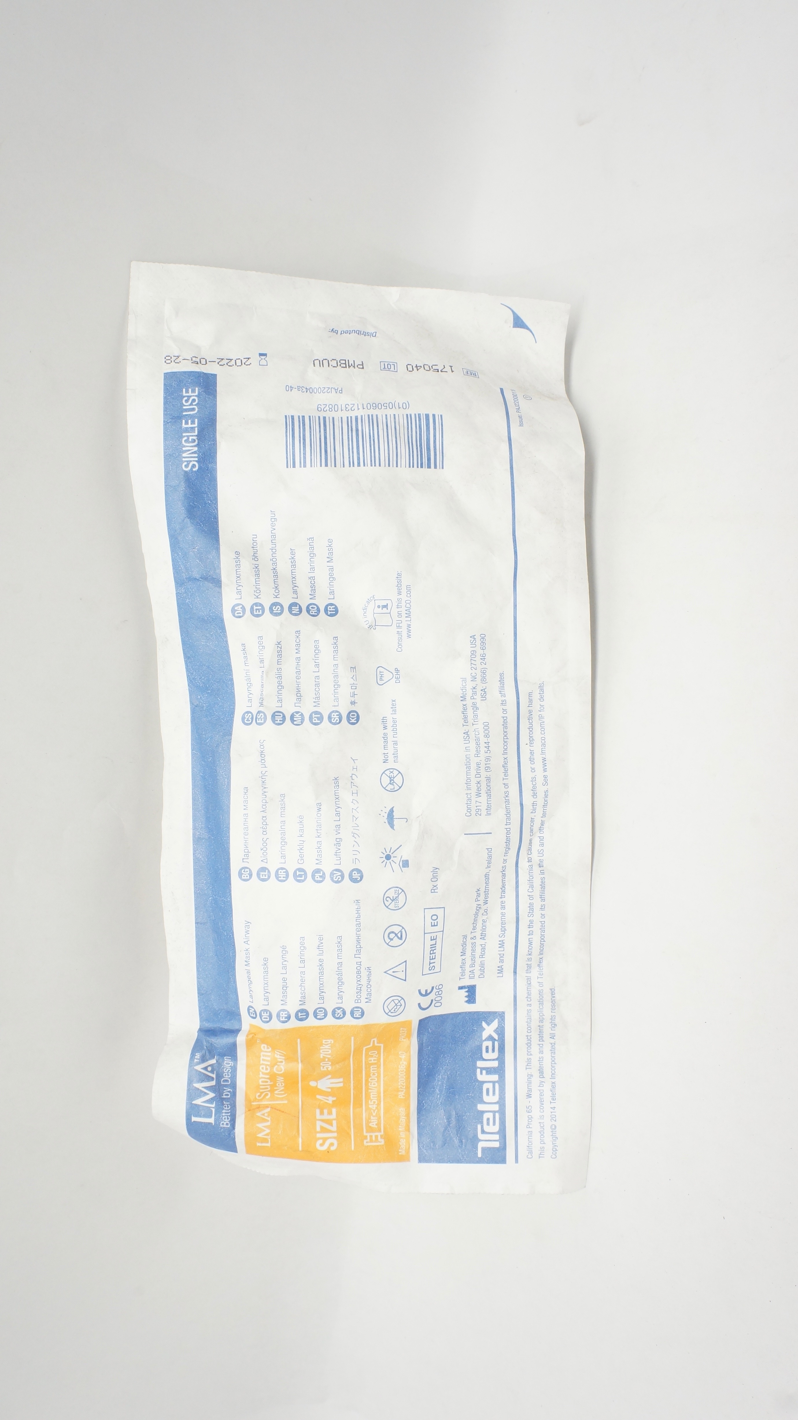Teleflex 175040 LMA Supreme Laryngeal Mask Airway, Size 4, 50-70kg (x)