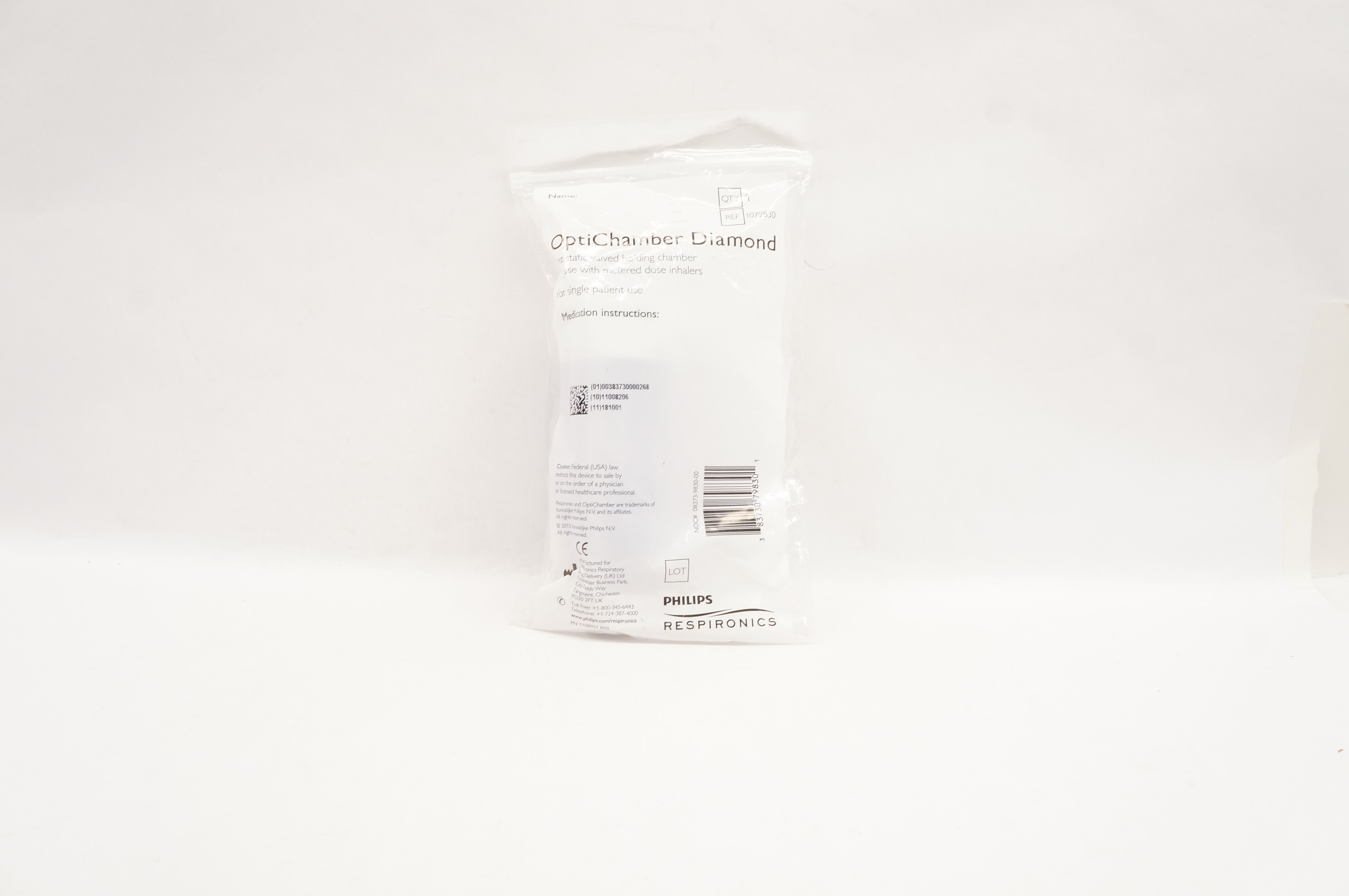 Philips 1079830 Respironics OptiChamber Diamond Antistatic Valved HoldingChamber