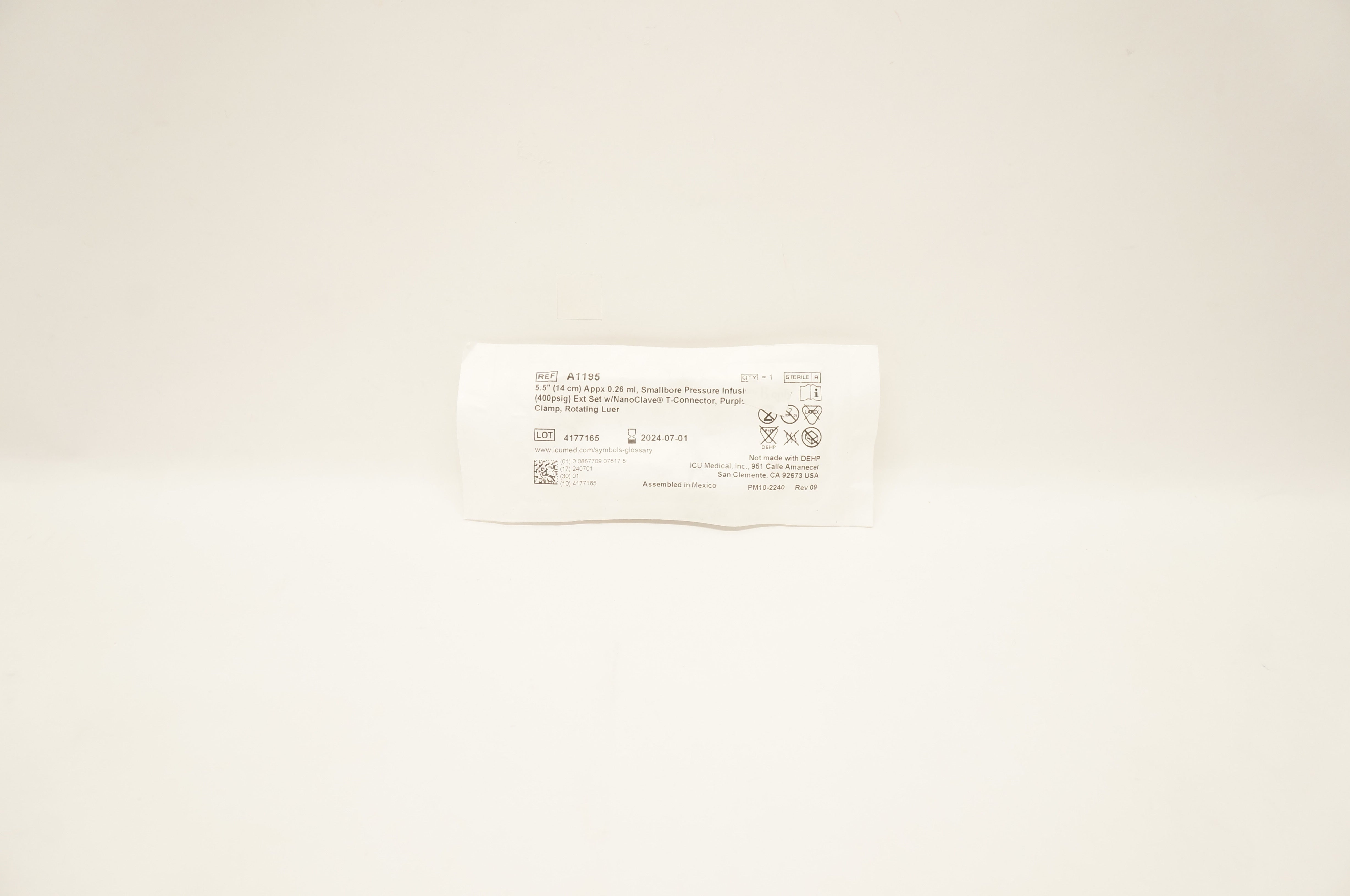 ICU Medical A1195 5.5 in. Appx 0.26ml, Smalbore Pressure Infusion Ext Set