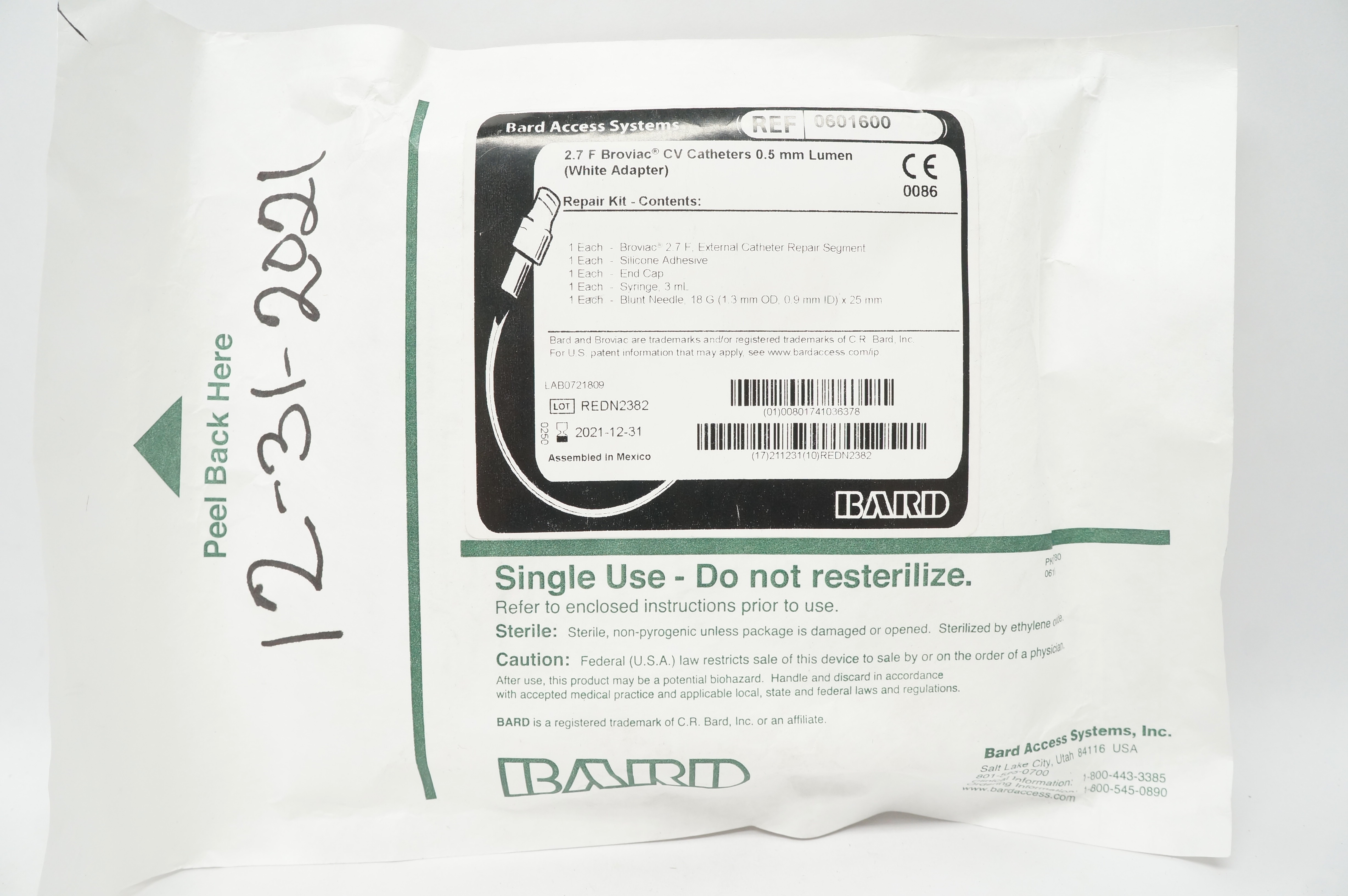 Bard 0601600 2.7F Broviac CV Caths. 0.5mm Lumen Repair Kit (x)