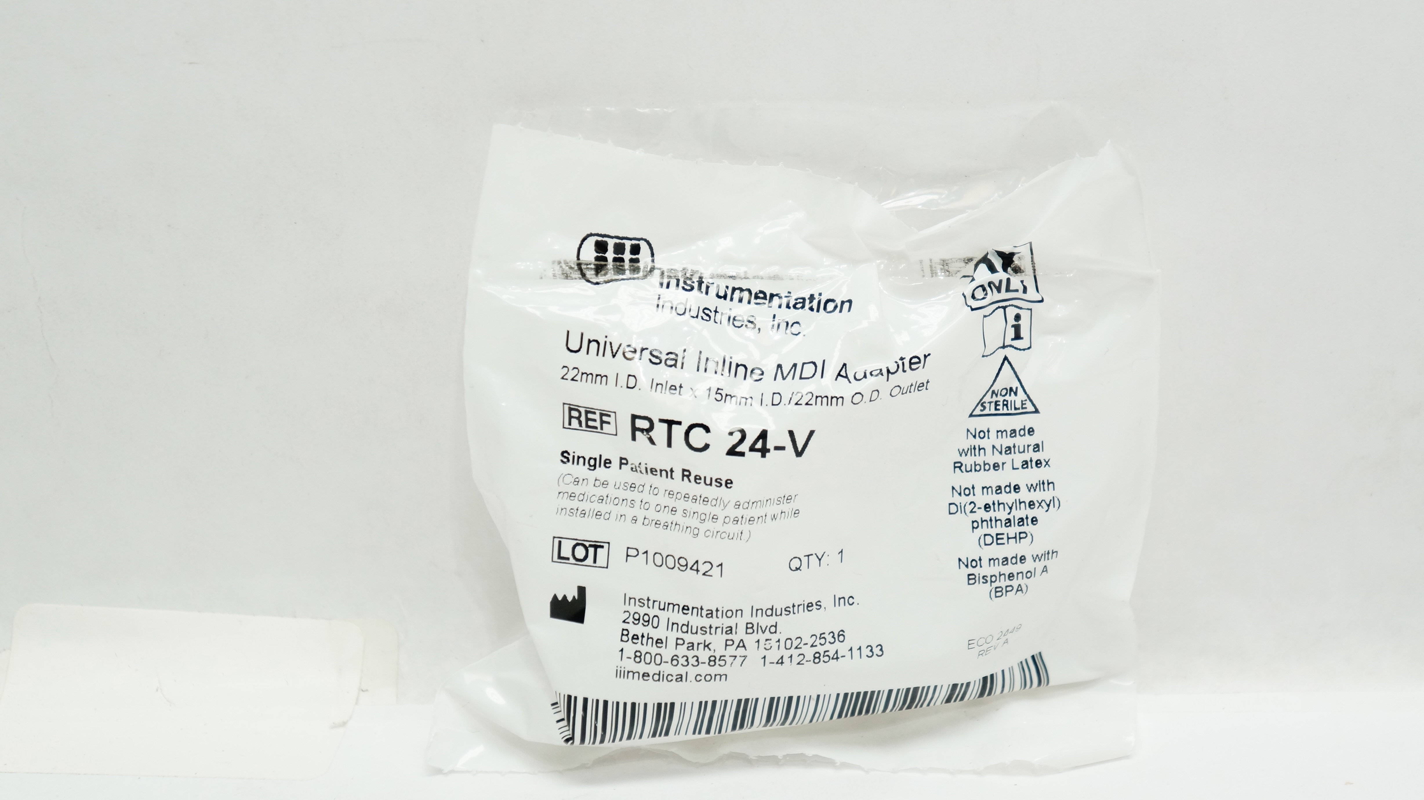 Instrumentation Industries RTC24-V Universal Inline MDI Adapter 22IDx15ID/22mmOD