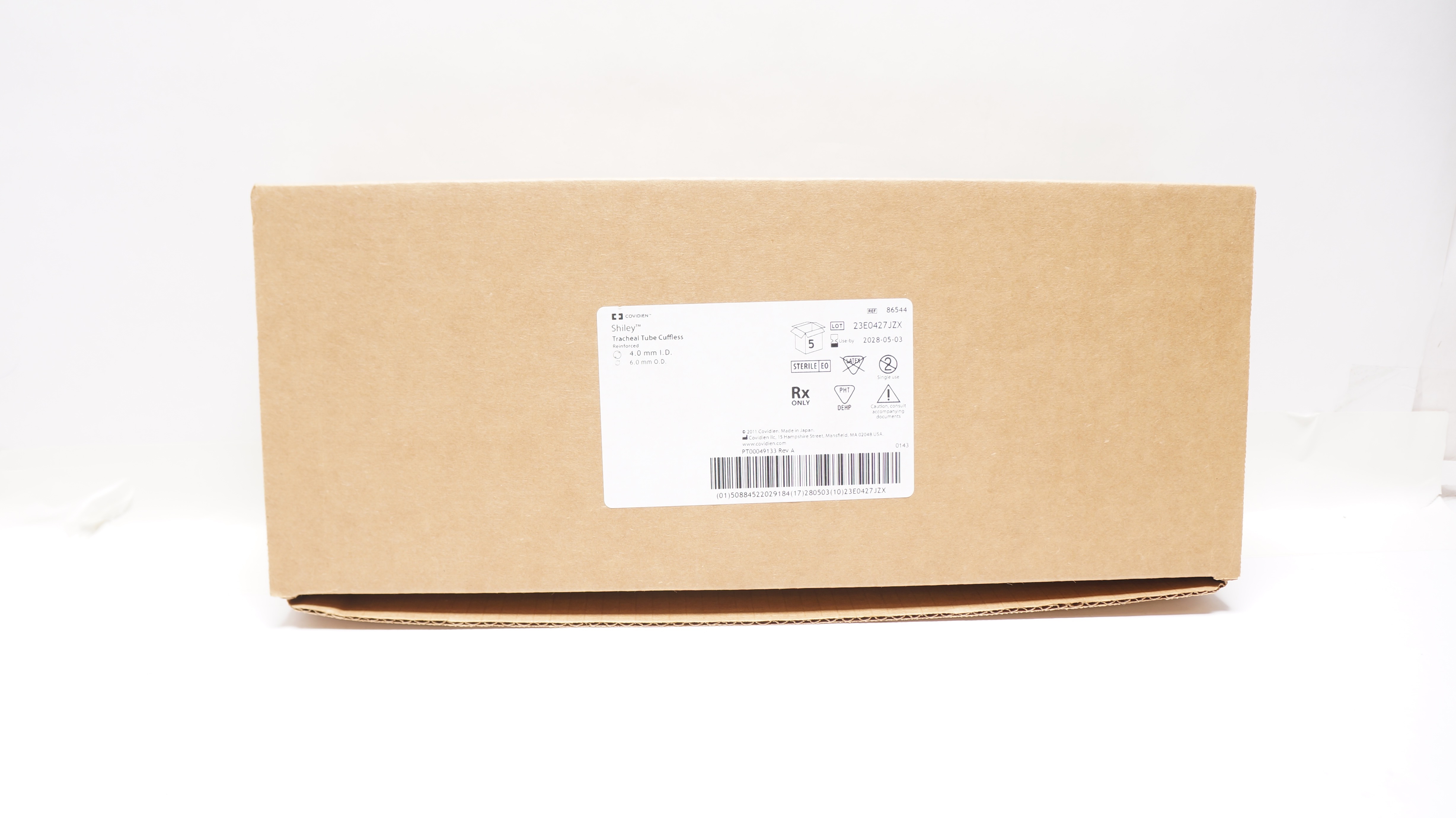 Covidien 86544 Shiley Tracheal Tube Cuffless 4.0mm ID x 6.0mm OD - Box of 5