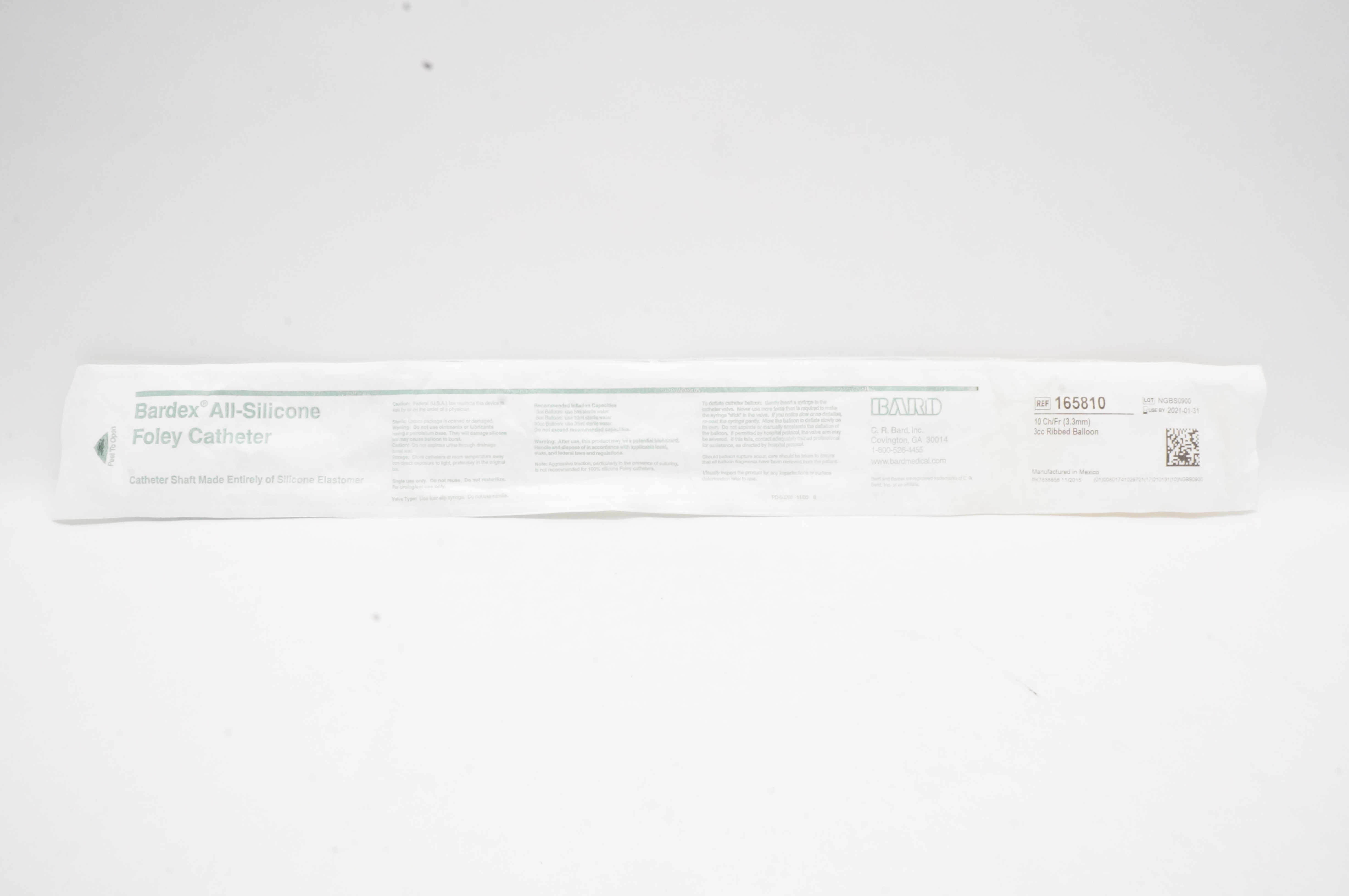 Bard 165810 Bardex All-Silicone Foley Cath. Ribbed Balloon 10Fr x 3cc (x)
