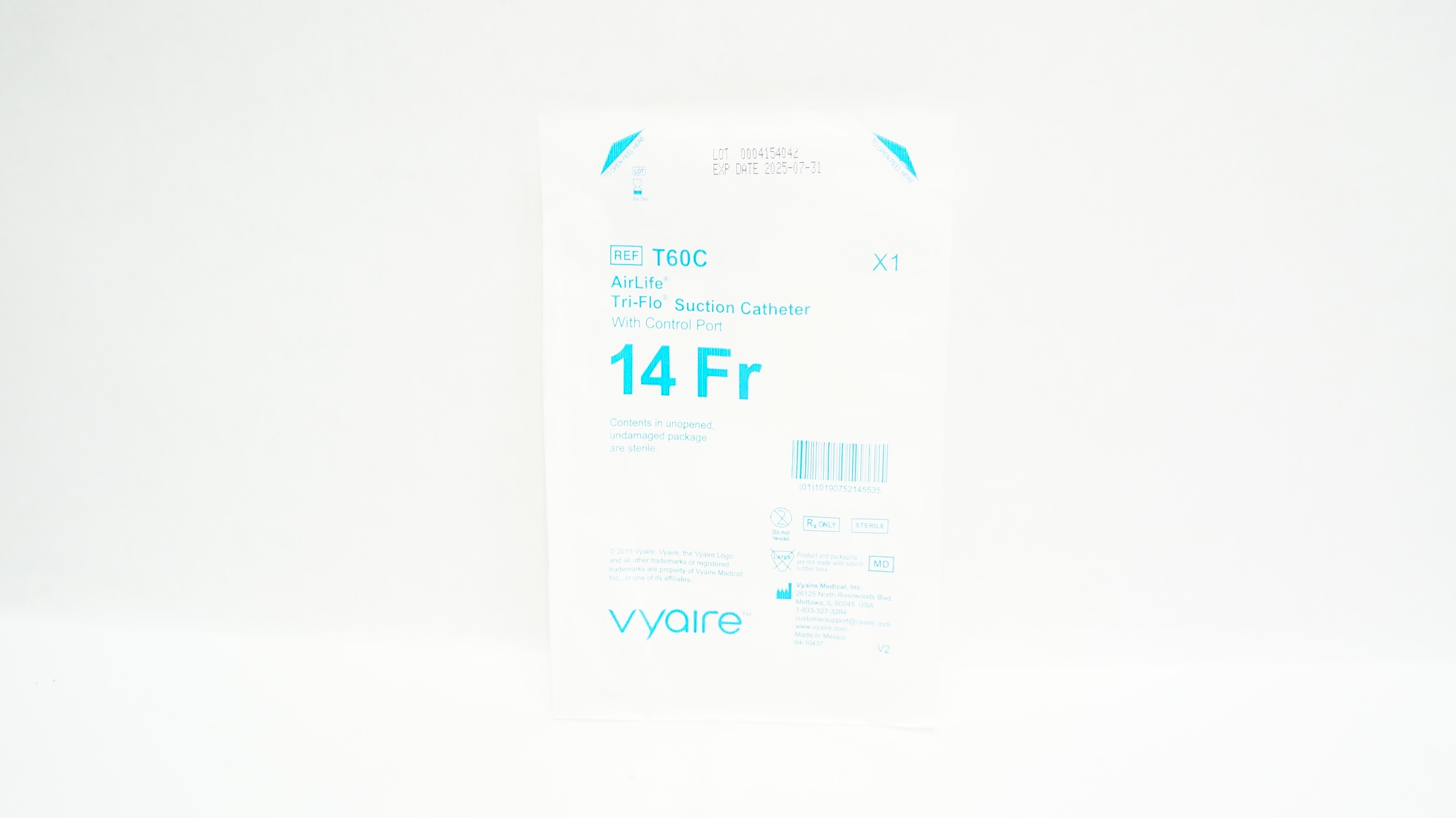 Vyaire T60C AirLife Tri-Flo Suction Cath. with Control Port, 14Fr
