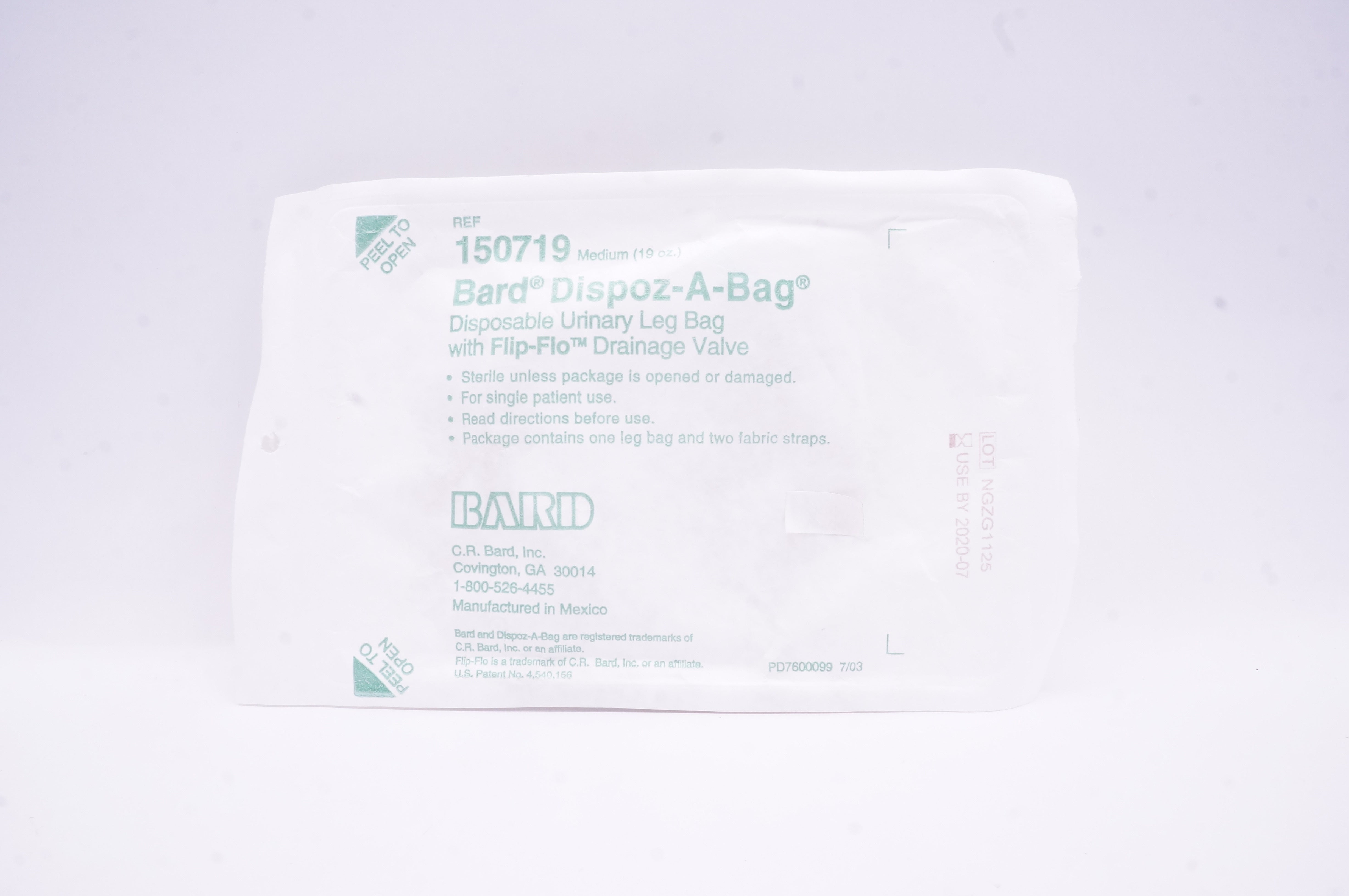 Bard 150719 Dispoz-A-Bag Disposable Urinary Leg Bag, Medium 19oz (x)