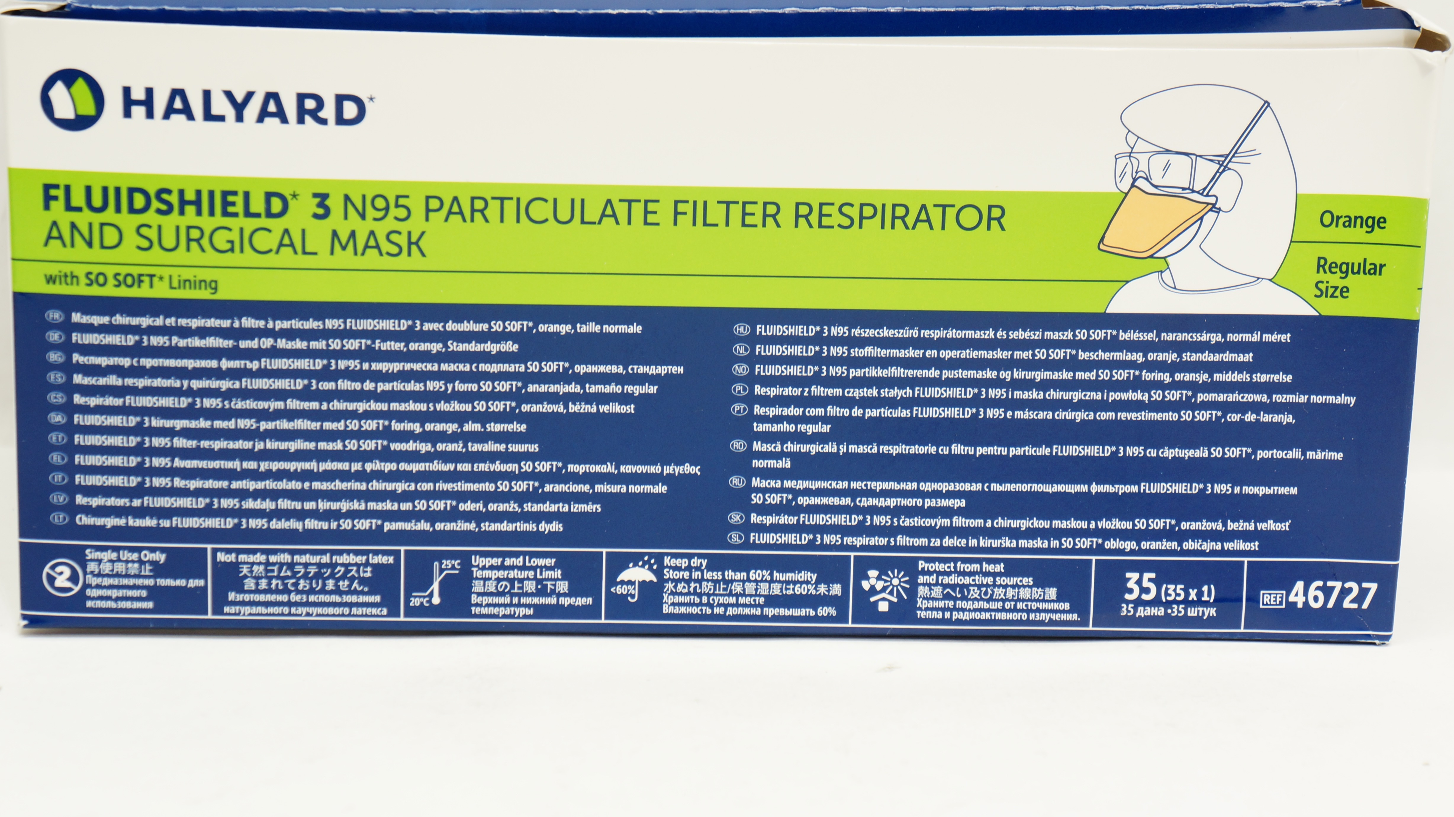 48207 Mask Halyard 46727 Fluidshield 3 N95 Filter Respirator & Surgical Mask(x ...