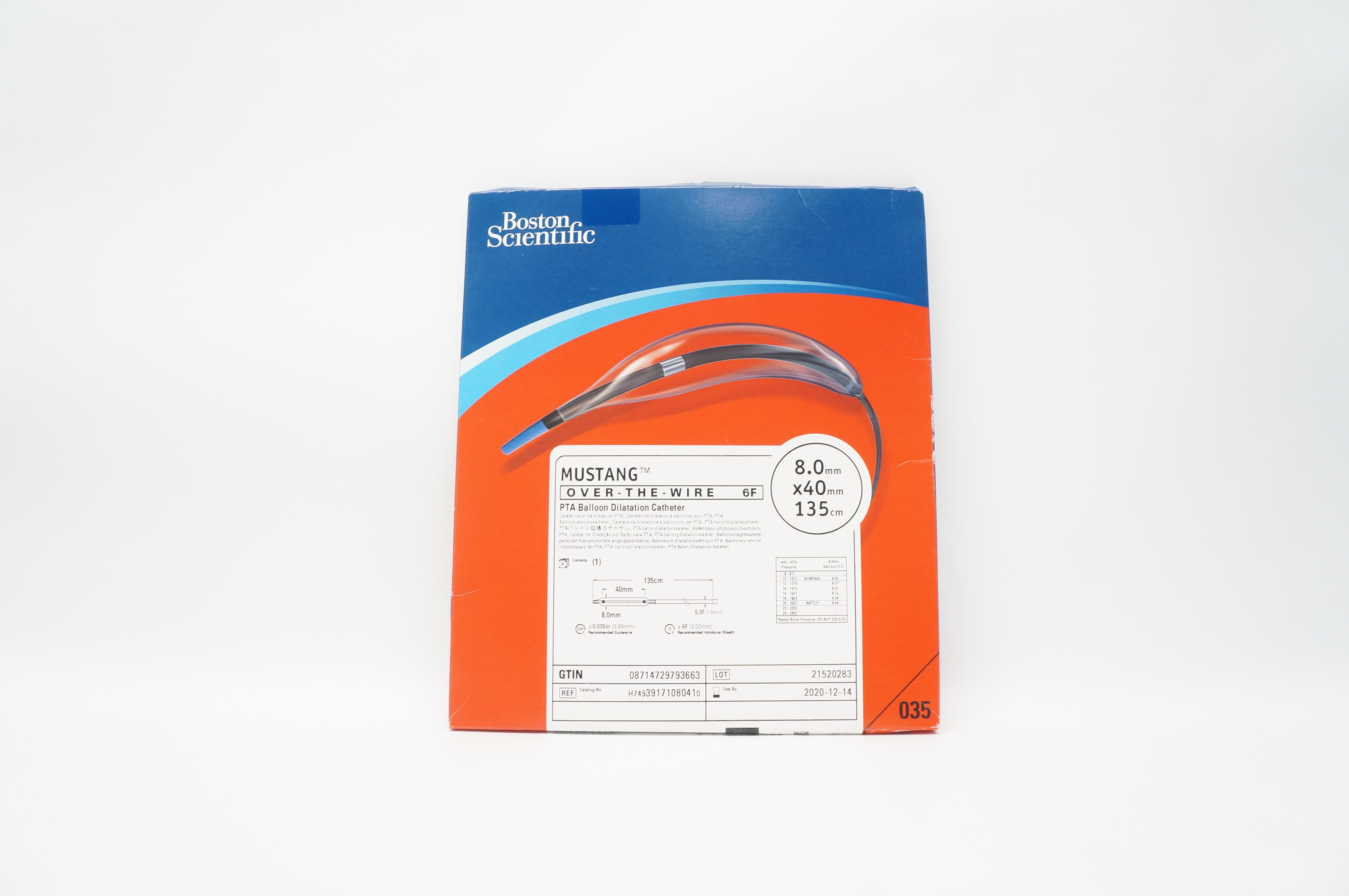 Boston Scientific 3917108041 Mustang PTA Balloon Dilatation Cath 8x40mmx135cm(x)
