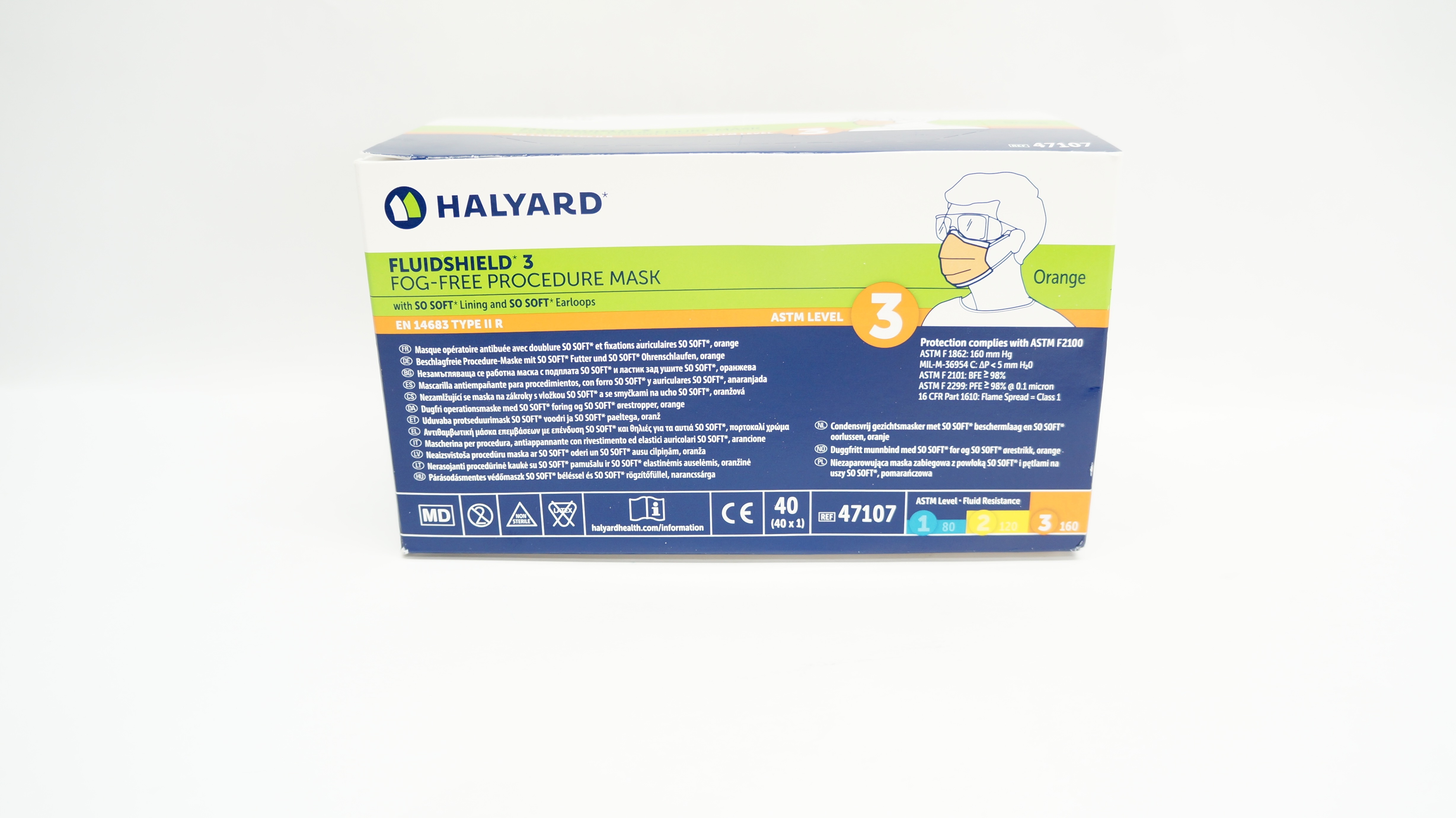 48207 Mask Halyard 47107 Fluidshield 3 Fog-Free Procedure Mask ASTM Level 3 - Box ...