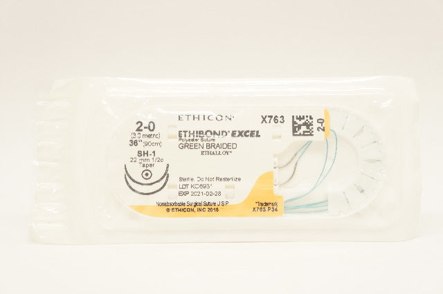 Ethicon X763 2-0 ETHIBOND EXCEL Stre. SH-1 22mm 1/2c Taperpoint 36inch (x)