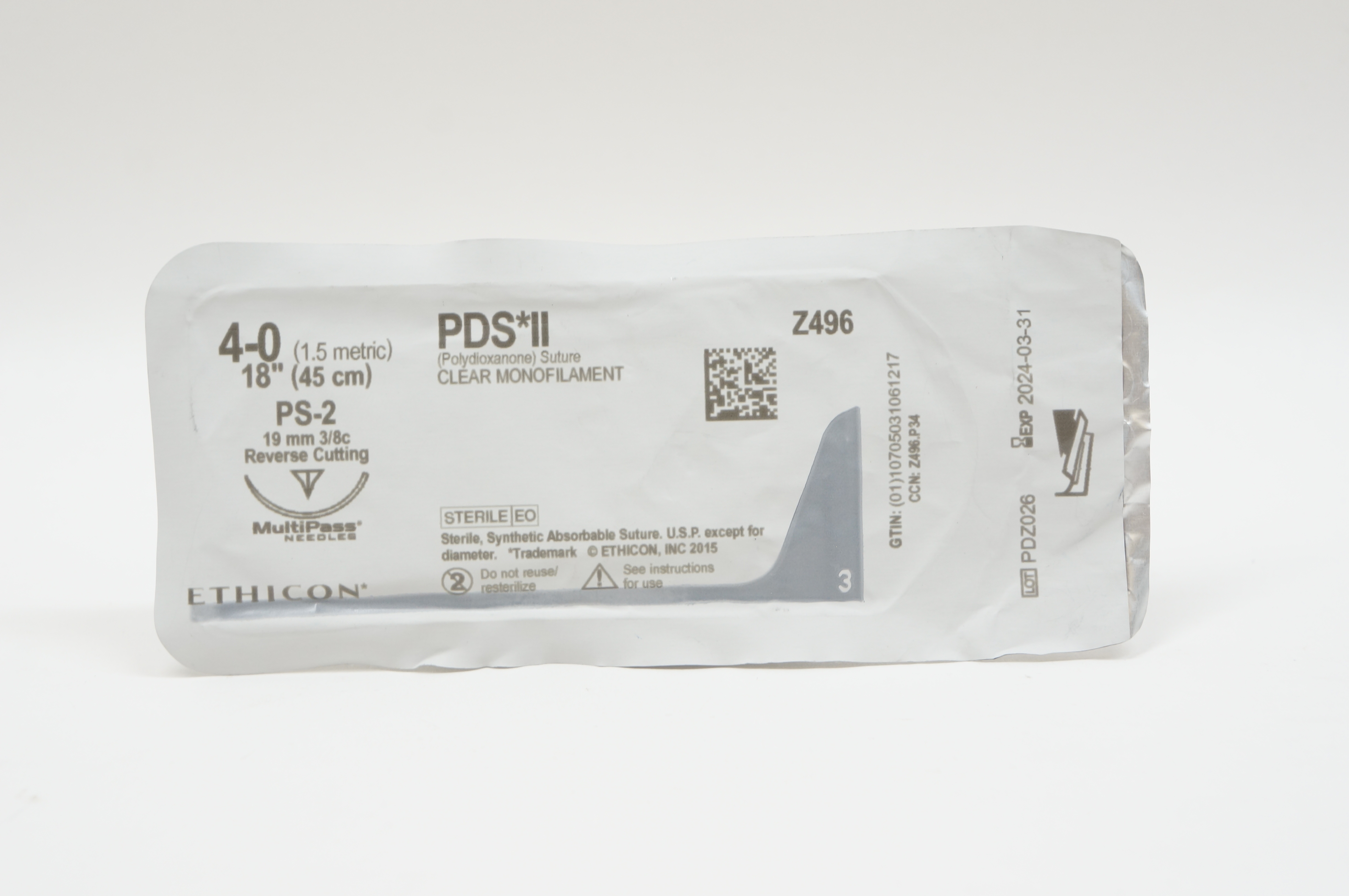 Ethicon Z496 4-0 PSD II, PS-2, 19mm 3/8c Reverse Cutting, 18inch