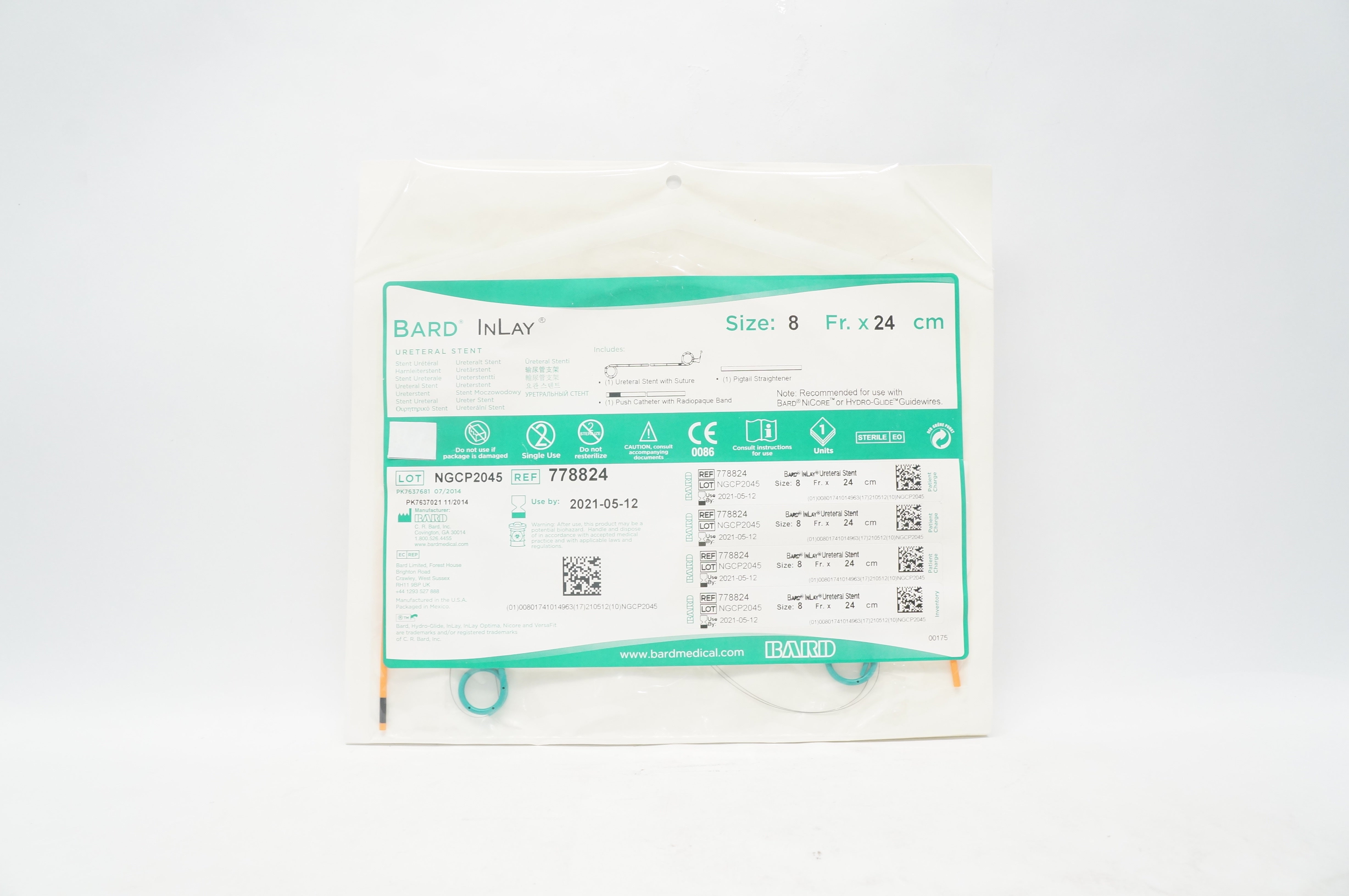 Bard 778824 Inlay Ureteral Stent 8Fr x 24cm (x)