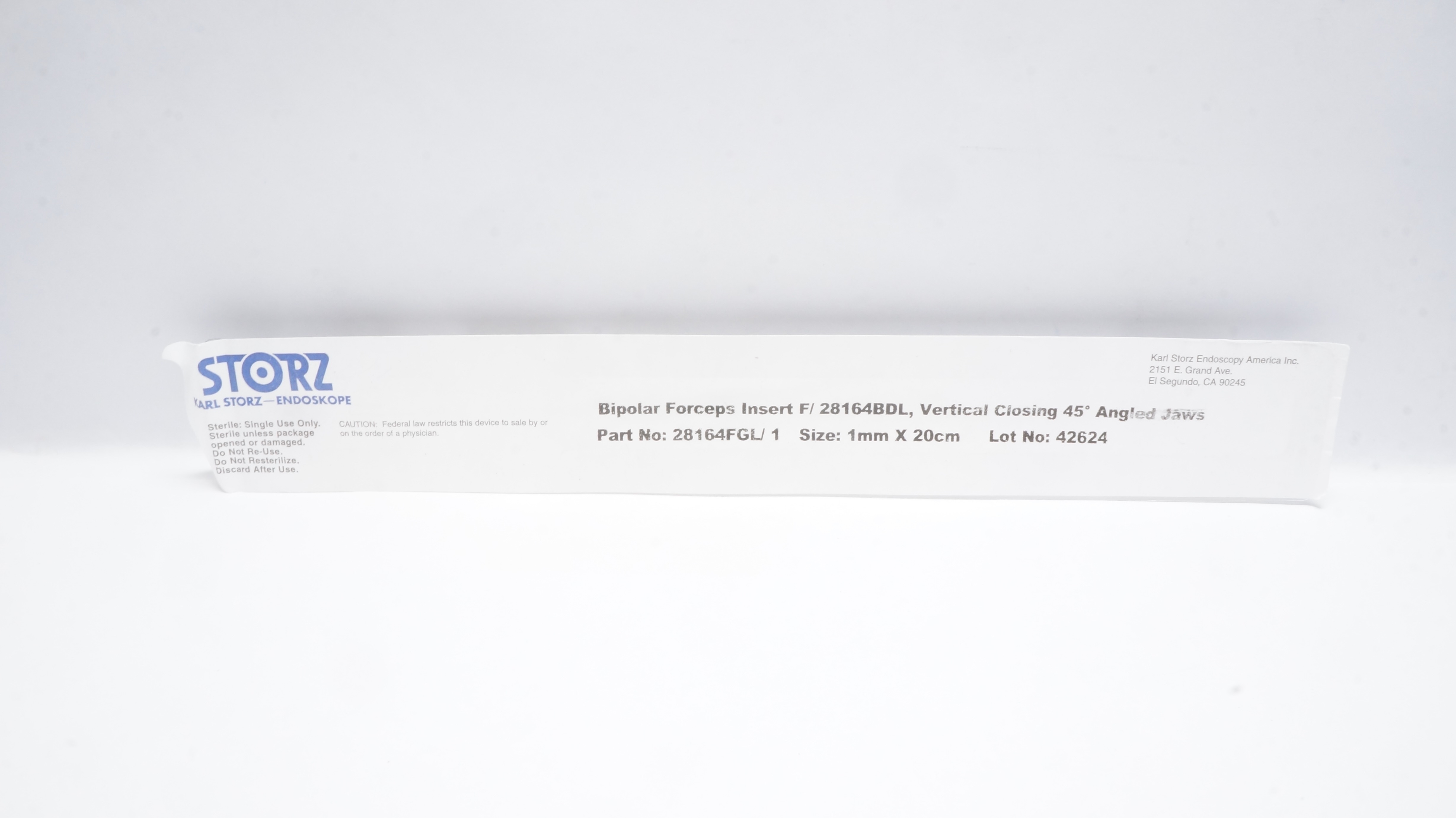 Karl Storz 28164FGL/1 Bipolar Forceps Insert 1mm x 20cm