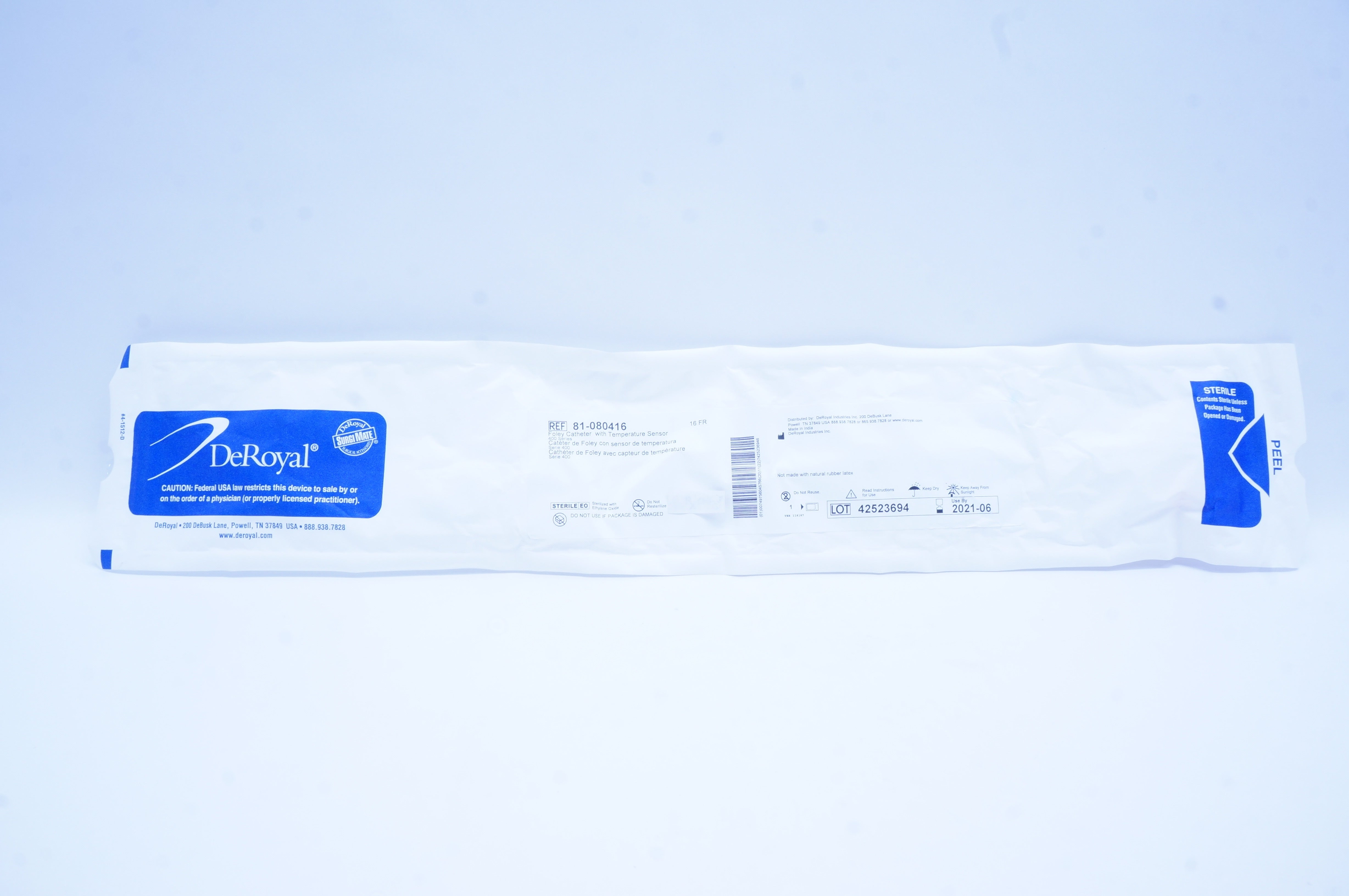 DeRoyal 81080416 Foley Catheter with Temperature Sencor 400 Series 16Fr