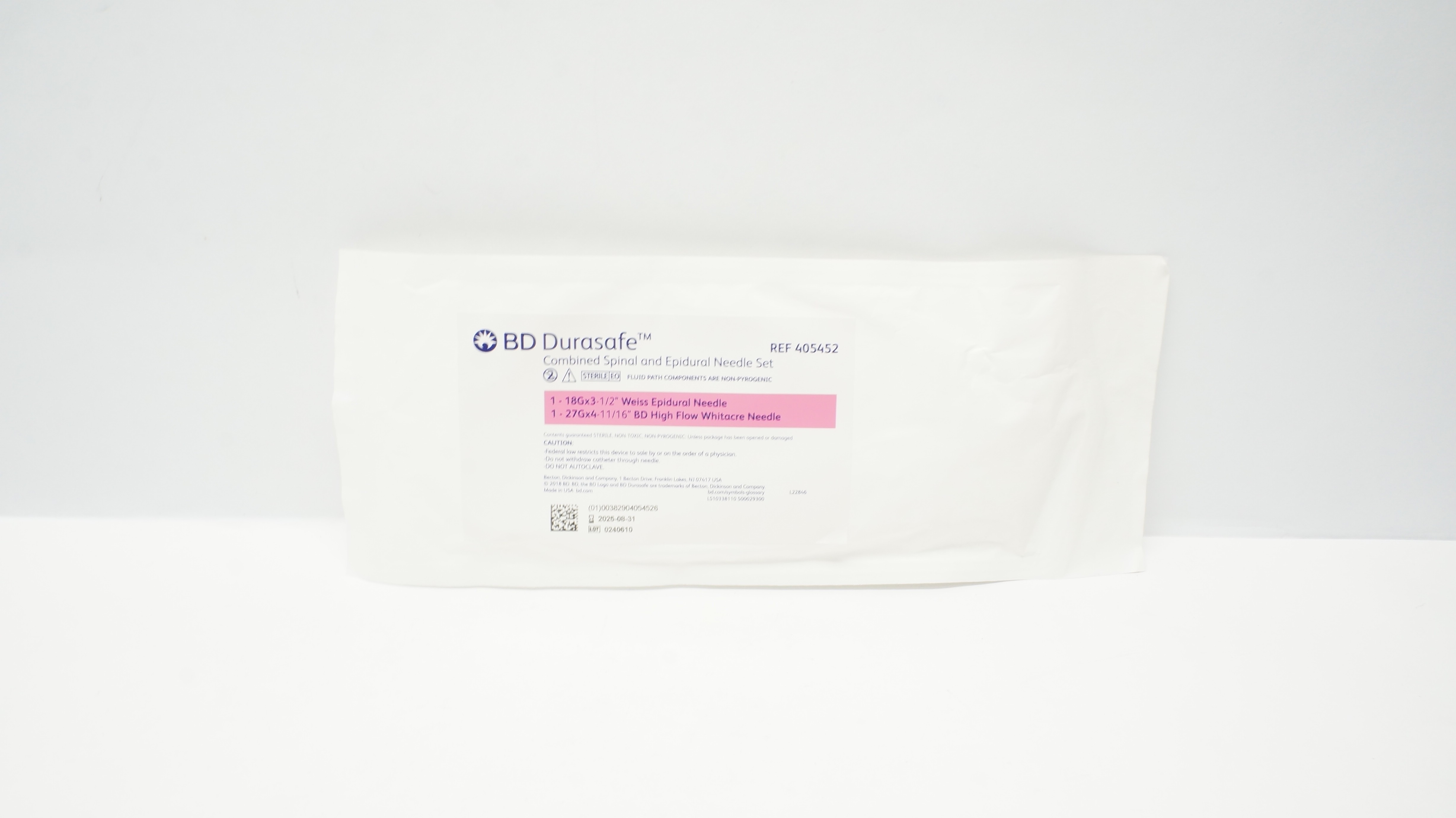 BD 405452 Durasafe Combined Spinal/Epidural Ndle Set 18G x 3-1/2inch