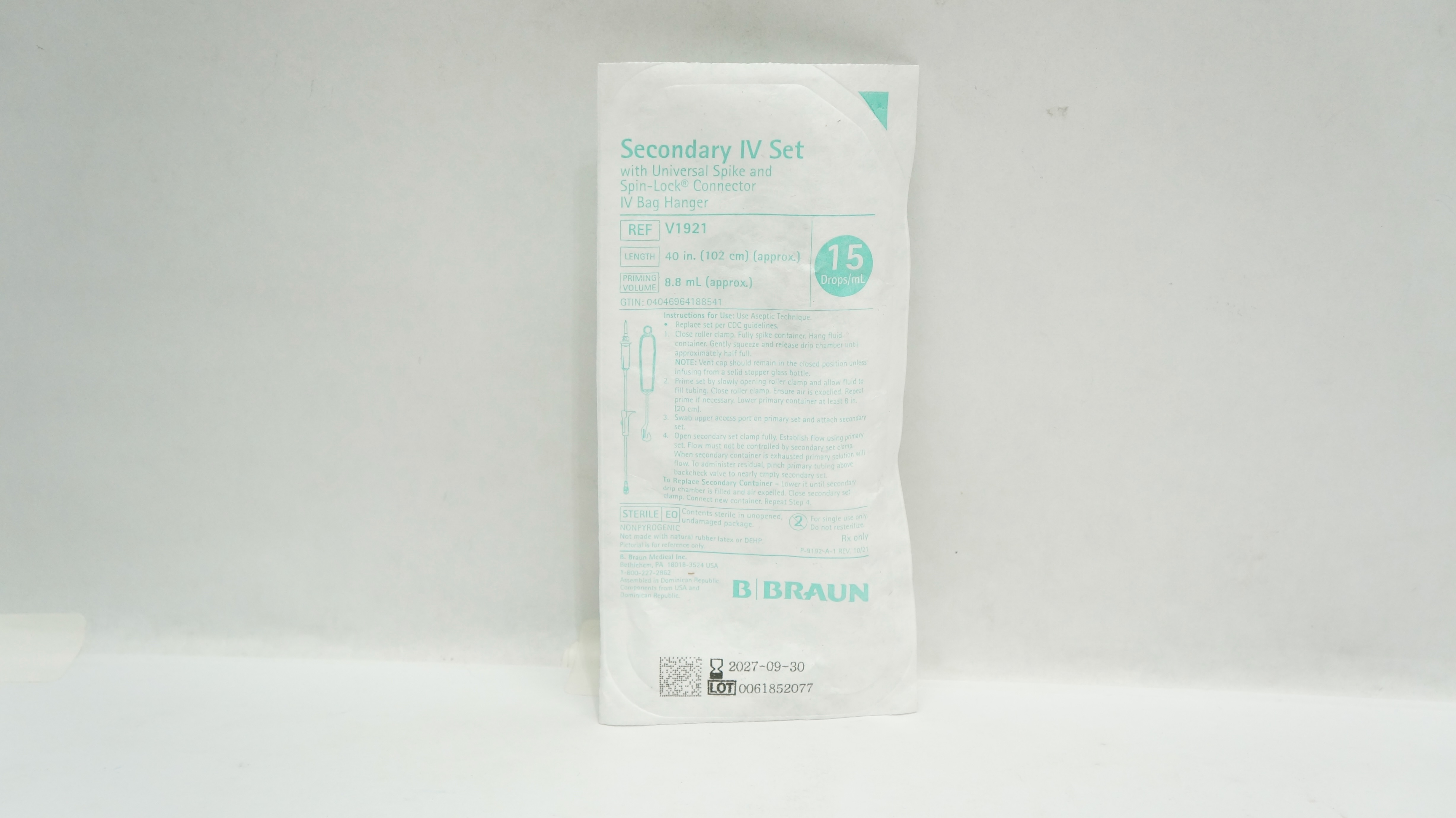 Braun V1921 Secondary IV Transfer Set 15 Drops/mL 40 inch x 8.8mL (Approx.)