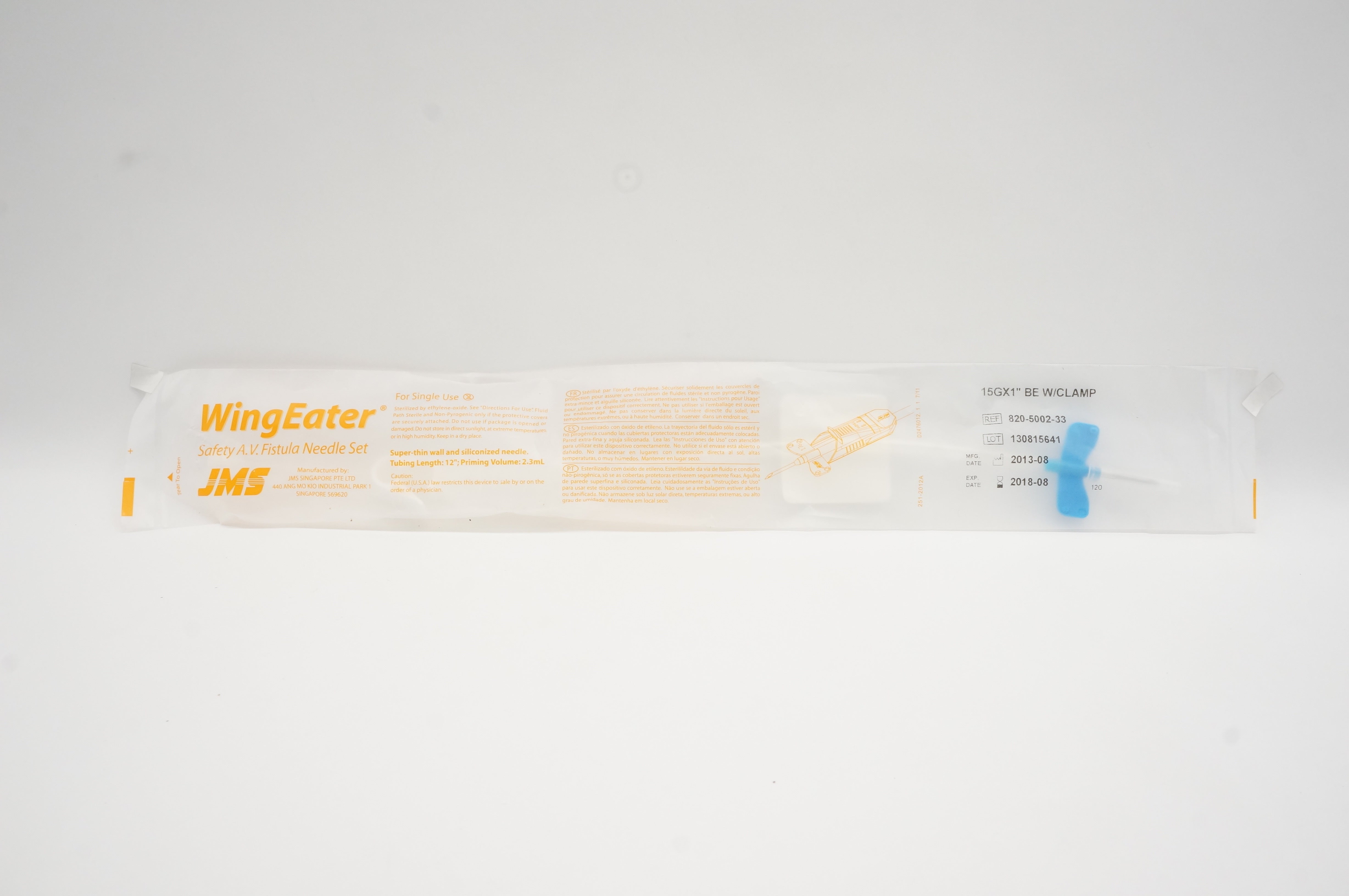 JMS 820-5002-33 WingEater Safety A.V. Fistula Ndle Set 15Gx1inch BE w/Clamp (x)