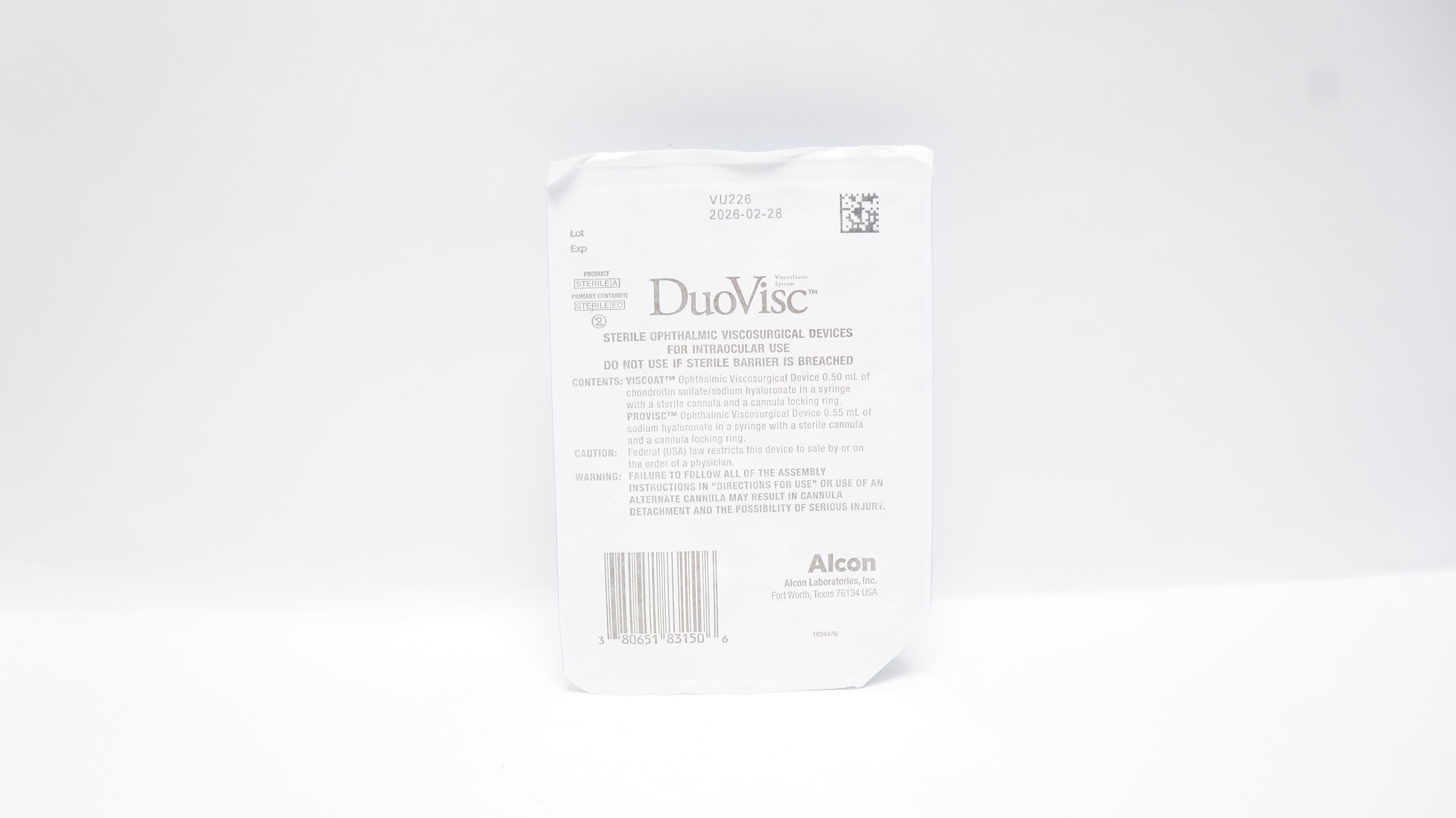 Alcon VU226 DuoVisc Ophthalmic Viscosurgical Device