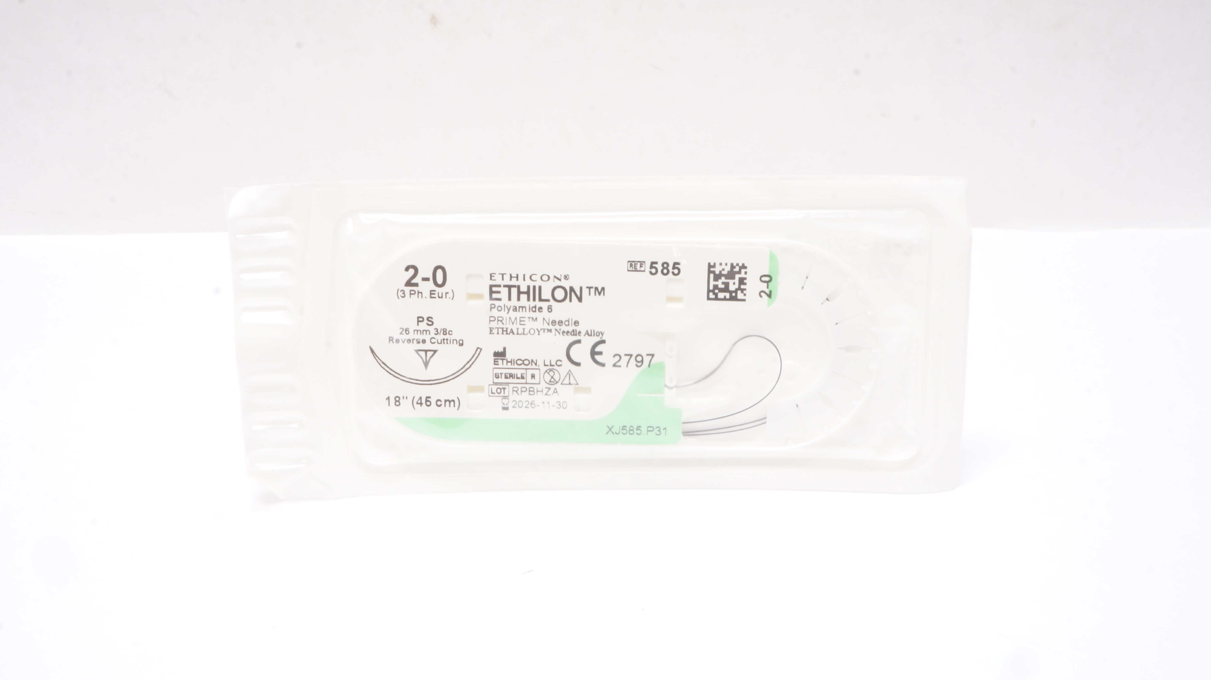 Ethicon 585 2-0 ETHILON Polyamide Stre PS 26mm 3/8c Reverse Cutting, 18inch