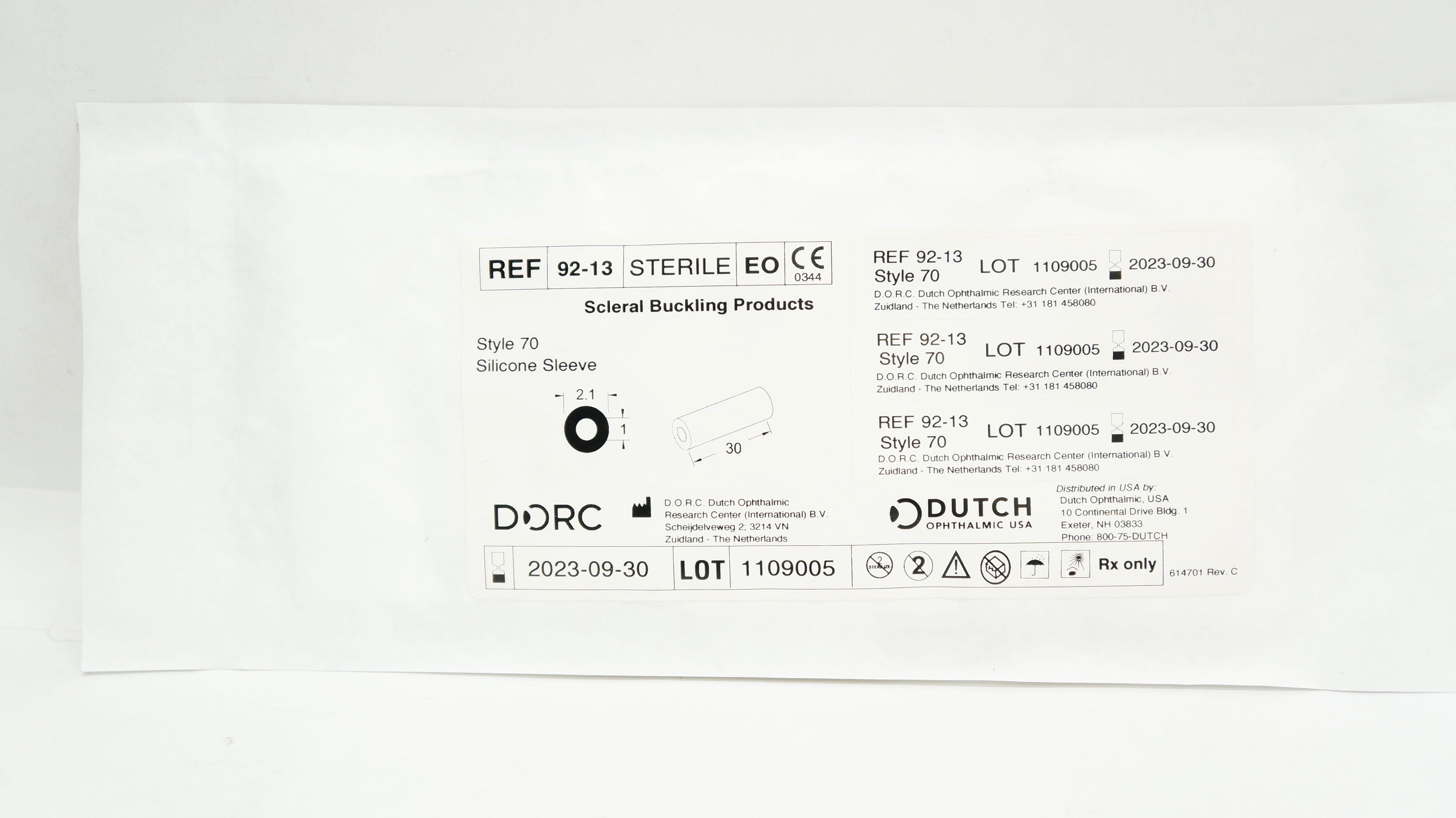 DORC 9213 Scleral Buckling Products Style 70 Silicone Sleeve 2.1 x 30