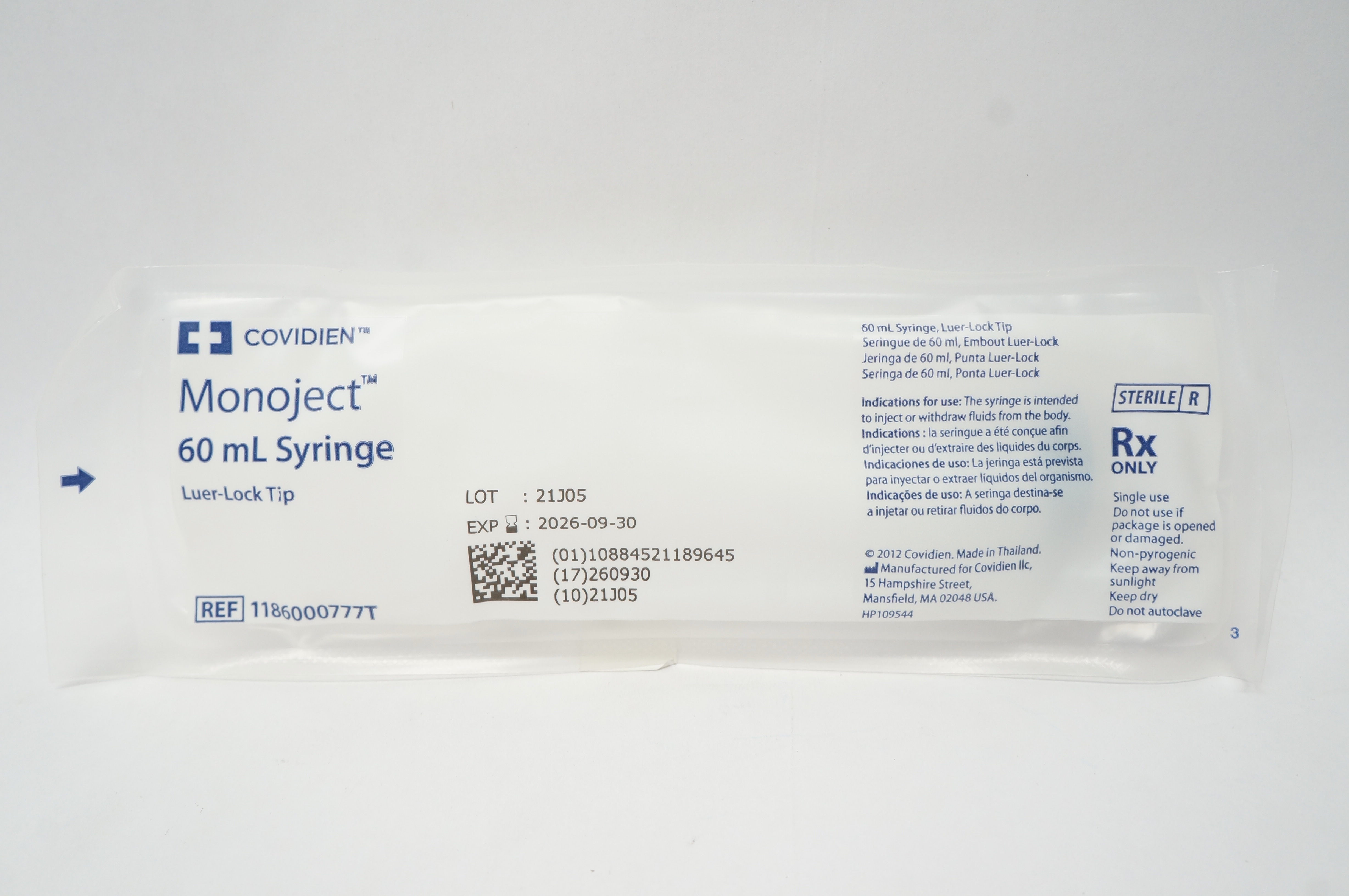 Covidien 1186000777T Monoject 60ml Syringe LuerLock Tip