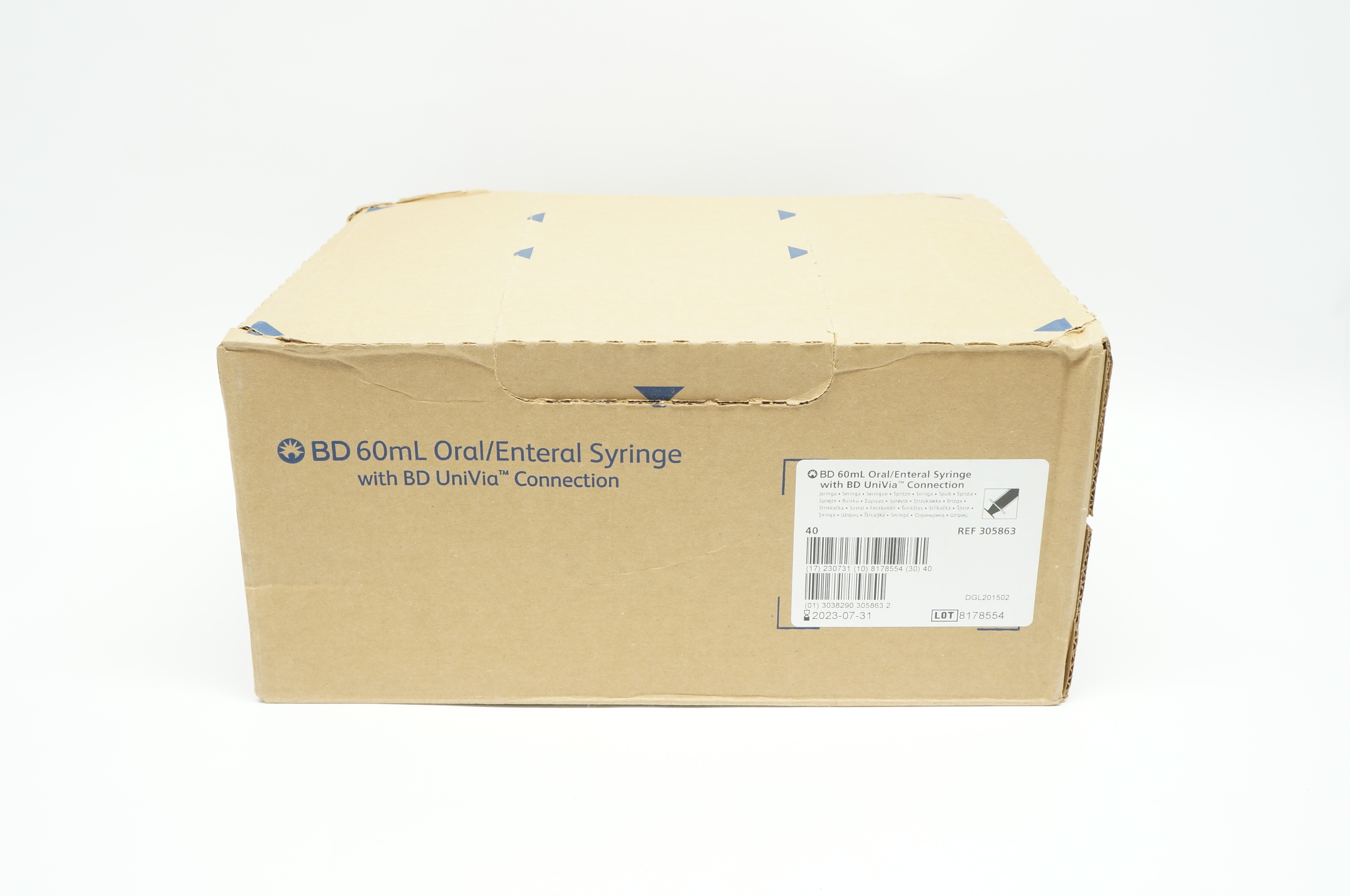 BD 305863 Oral/Enteral Syringe with UniVia Connection 60mL - Case of 40