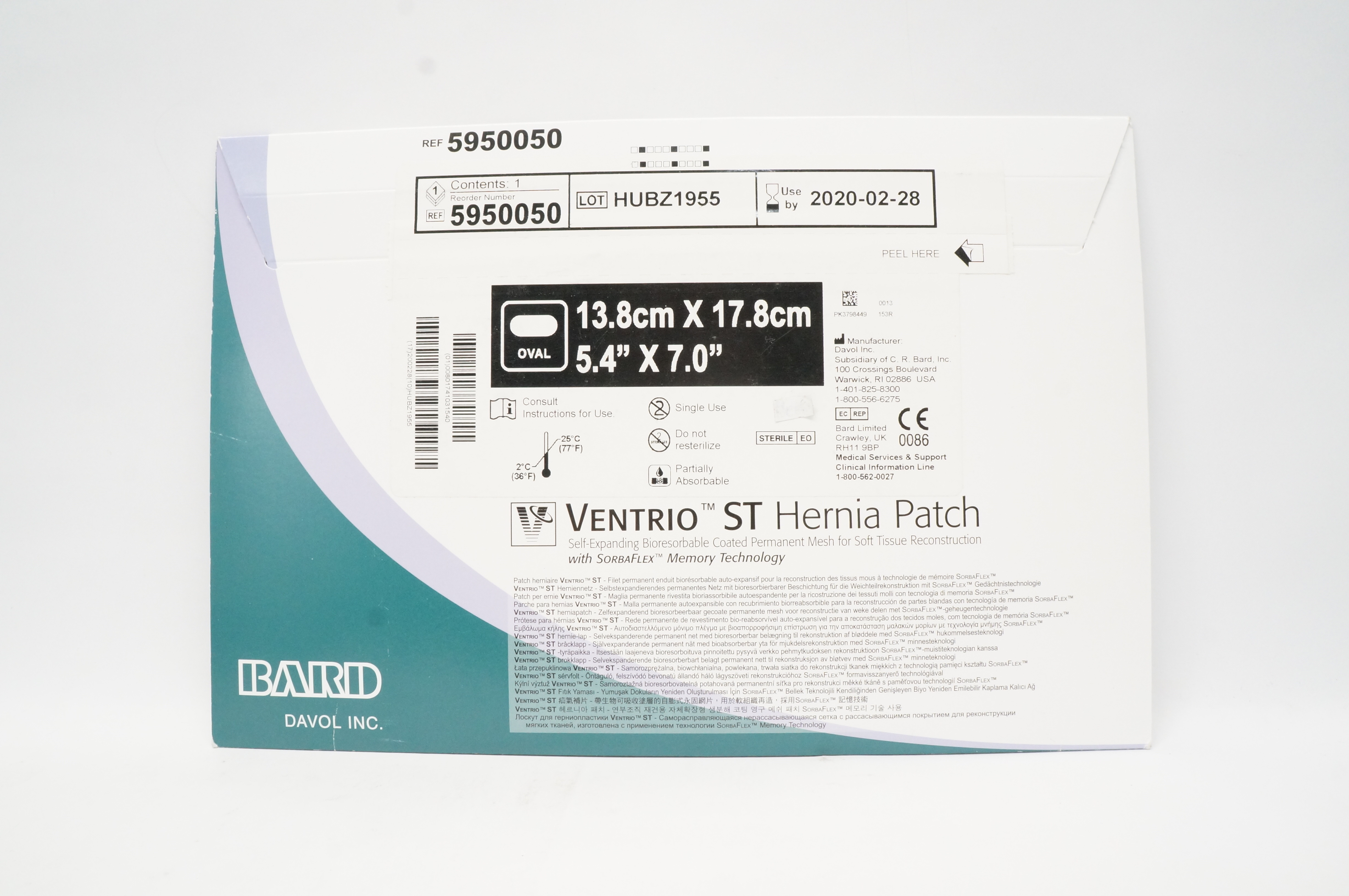 Bard 5950050 Ventrio ST Hernia Patch 5.4inch x 7.0inch (x)