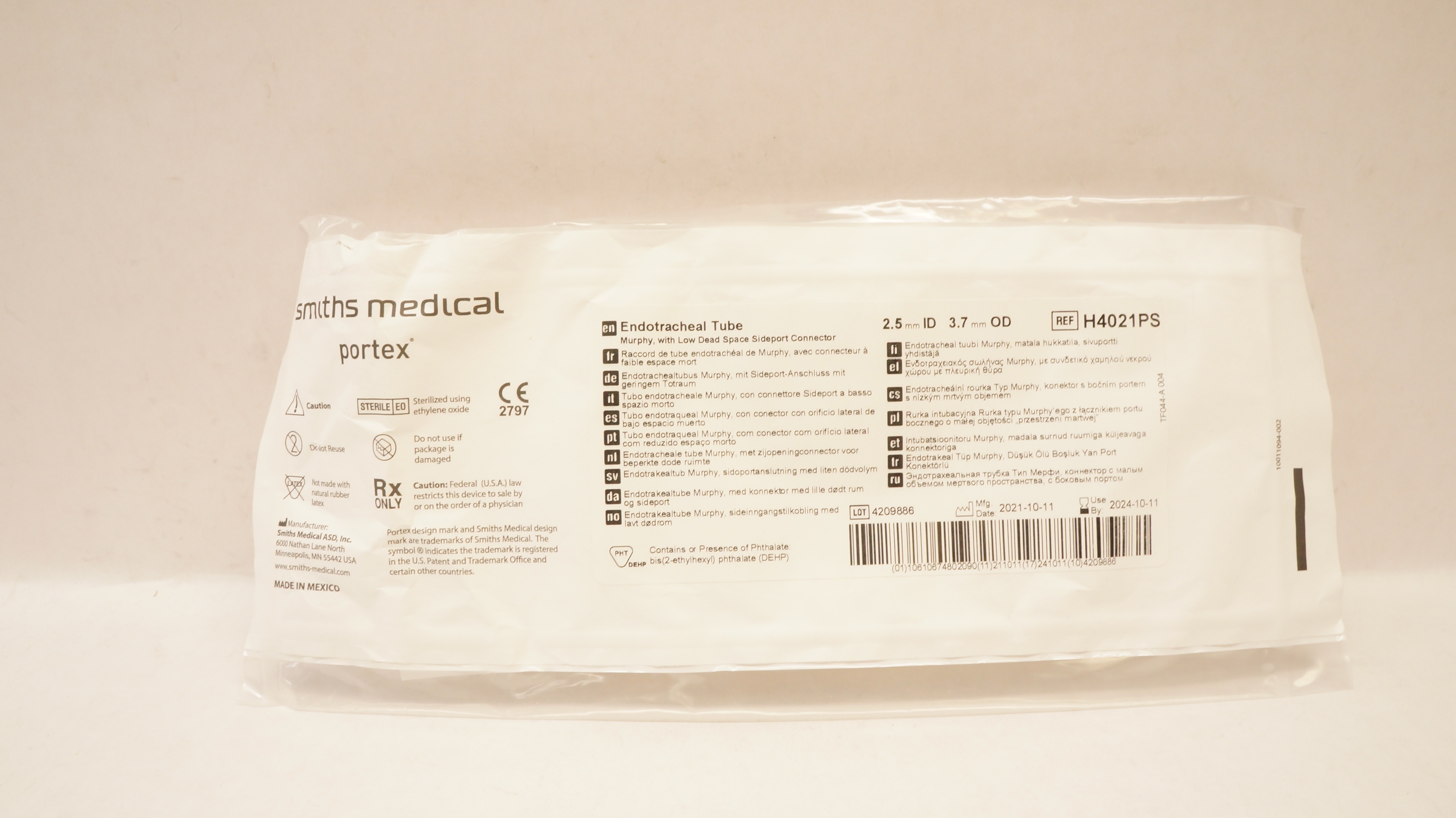Smiths Medical H4021PS Portex Endotracheal Tube 2.5mm ID x 3.7mm OD (x)