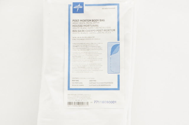 Medline NON70540WM Post-Mortem Body Bag, Adult Size, Metal Zipper 36 x 90inch