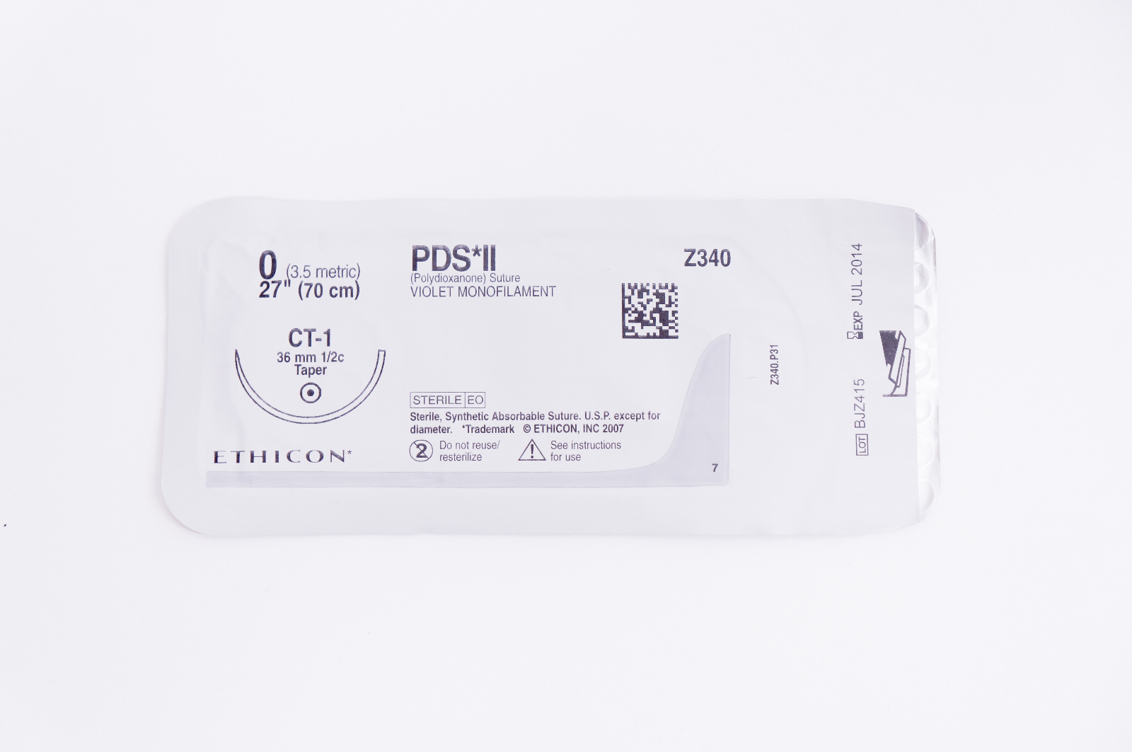 Ethicon Z340 0 PDS II, CT-1, 36mm 1/2c Taper, 27inch (x)