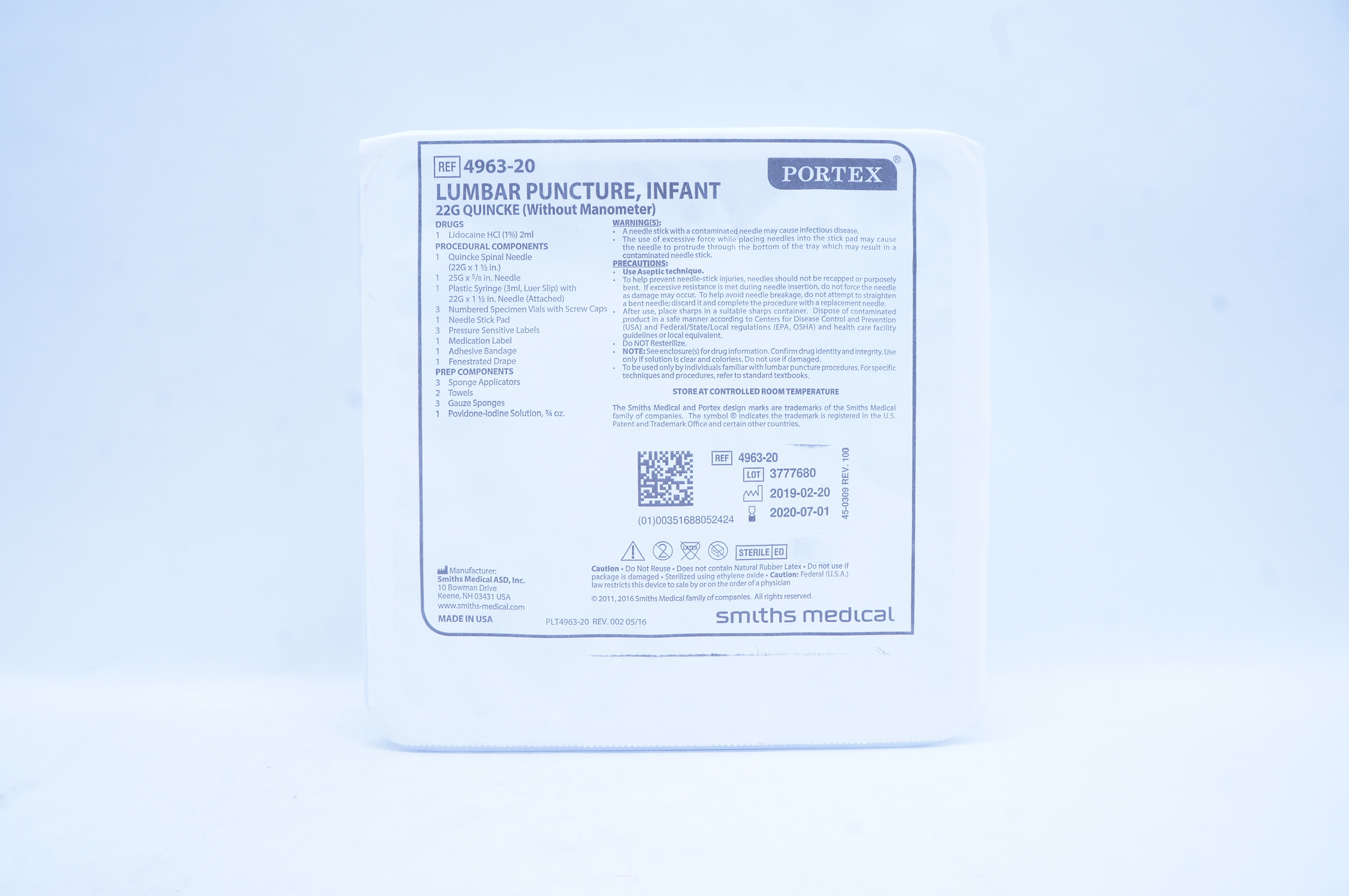 Smiths Medical 4963-20 Portex Lumbar Puncture, Infant 22G Quincke (x)
