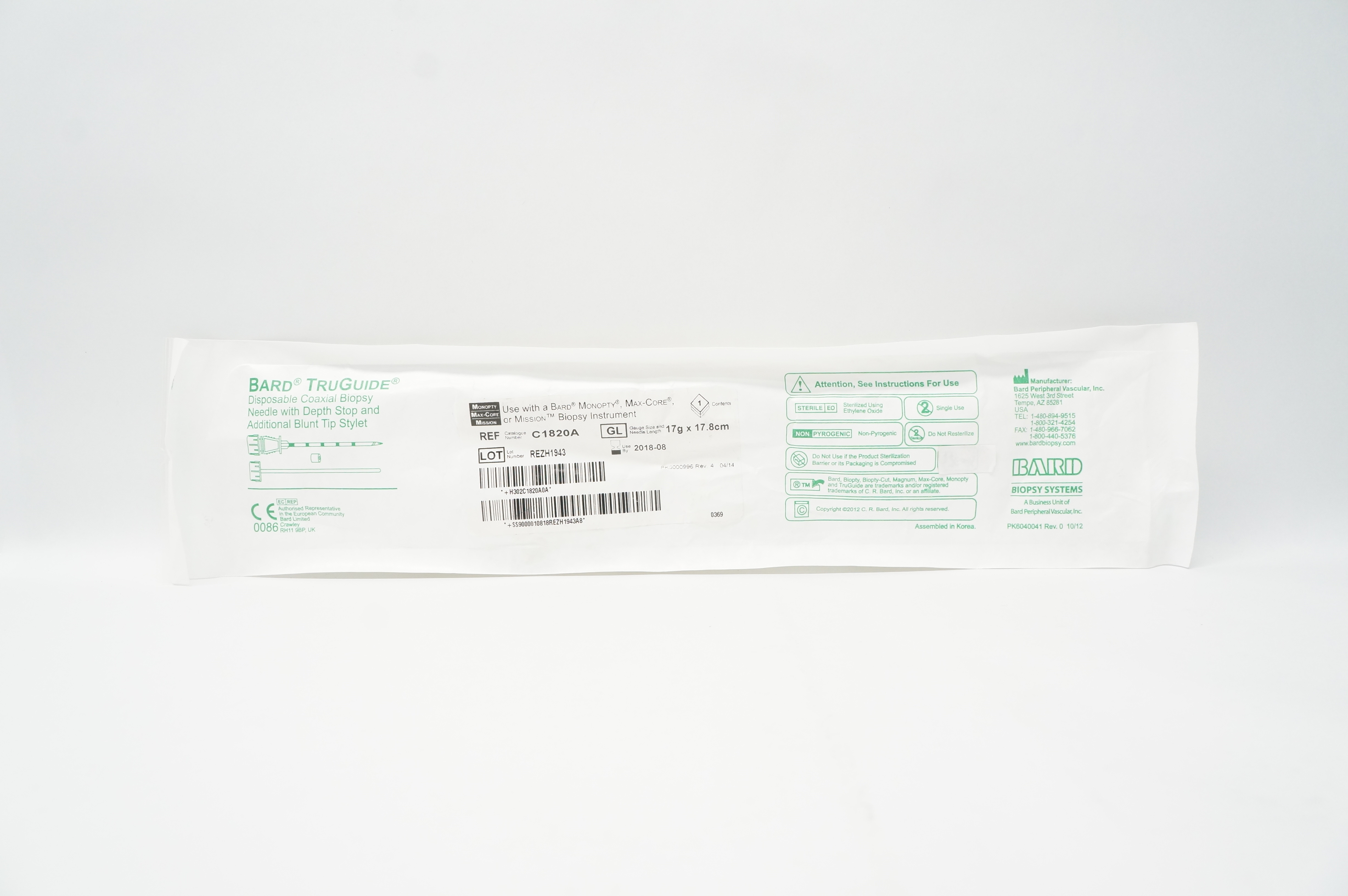 Bard C1820A TruGuide Coaxial Biopsy Ndle. 17G x 17.8cm (x)