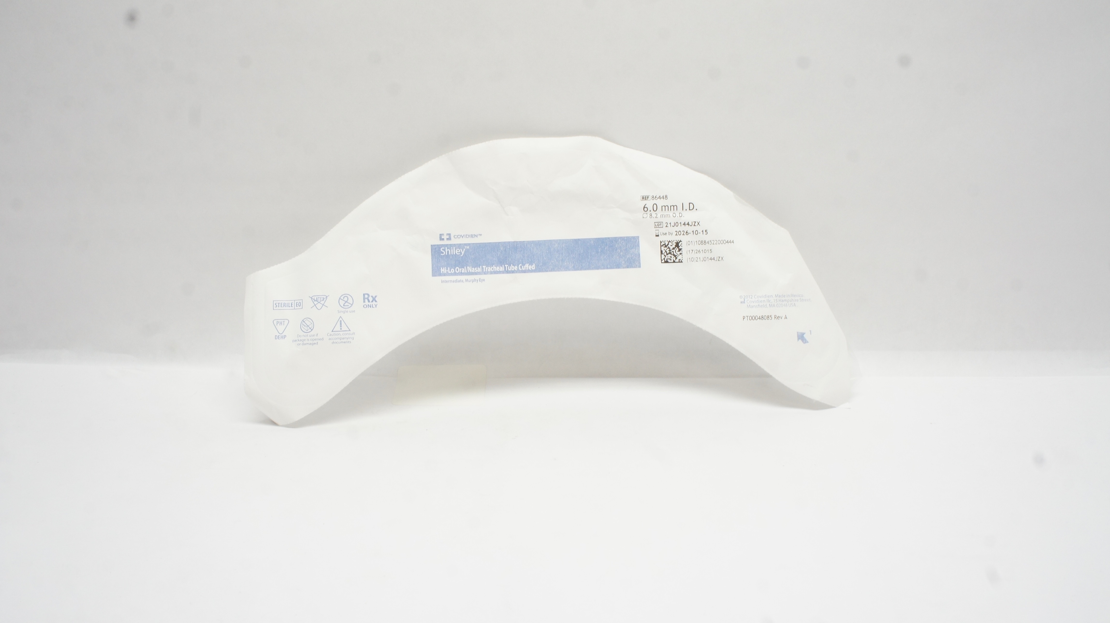 Covidien 86448 Shiley Hi-Lo Oral/Nasal Tracheal Tube Cuffed 6.0mm ID x 8.2mm OD