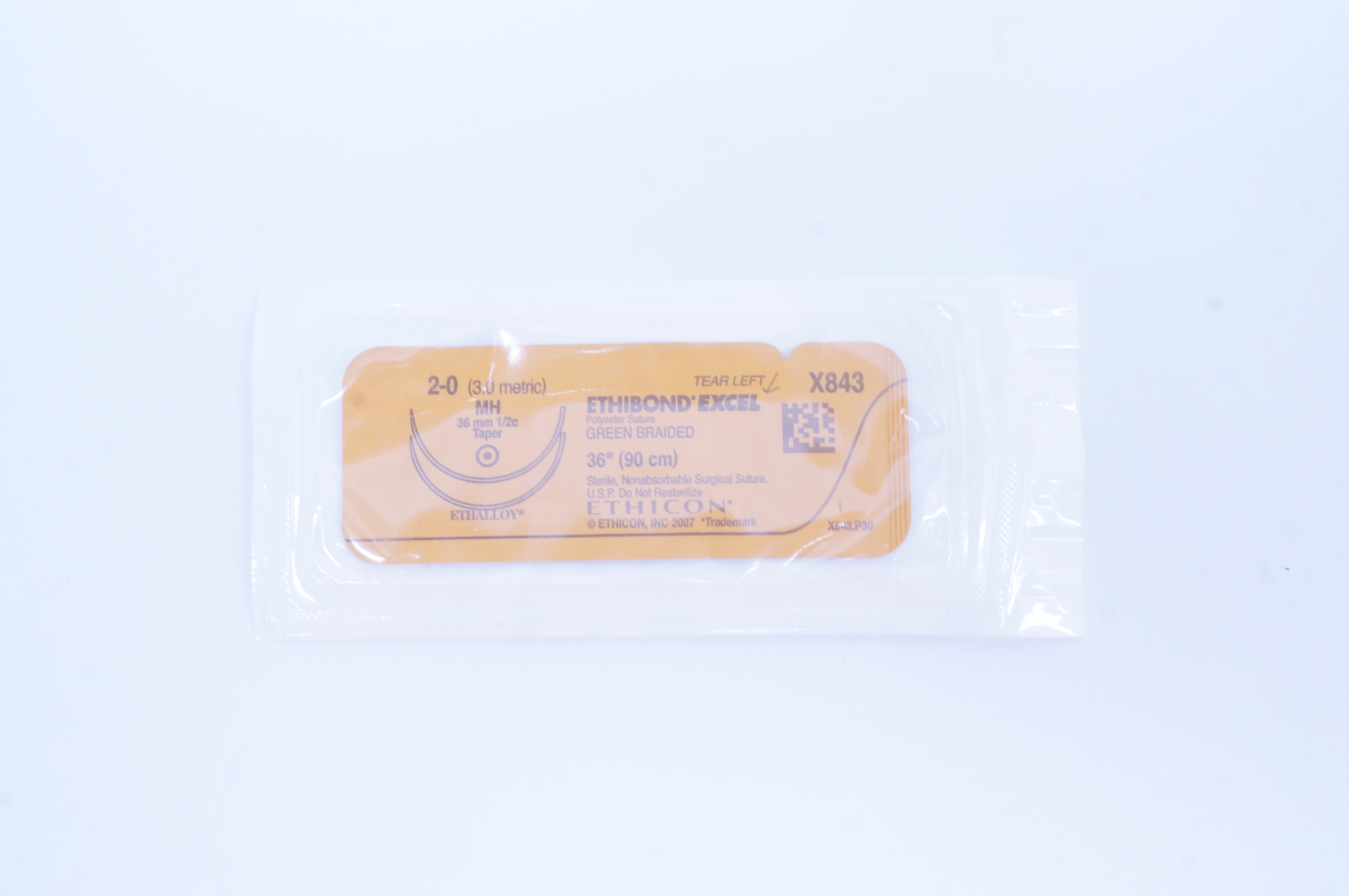 Ethicon X843 2-0 Ethibond Excel Polyester Stre MH 36mm 1/2c Taper 36 inch (x)