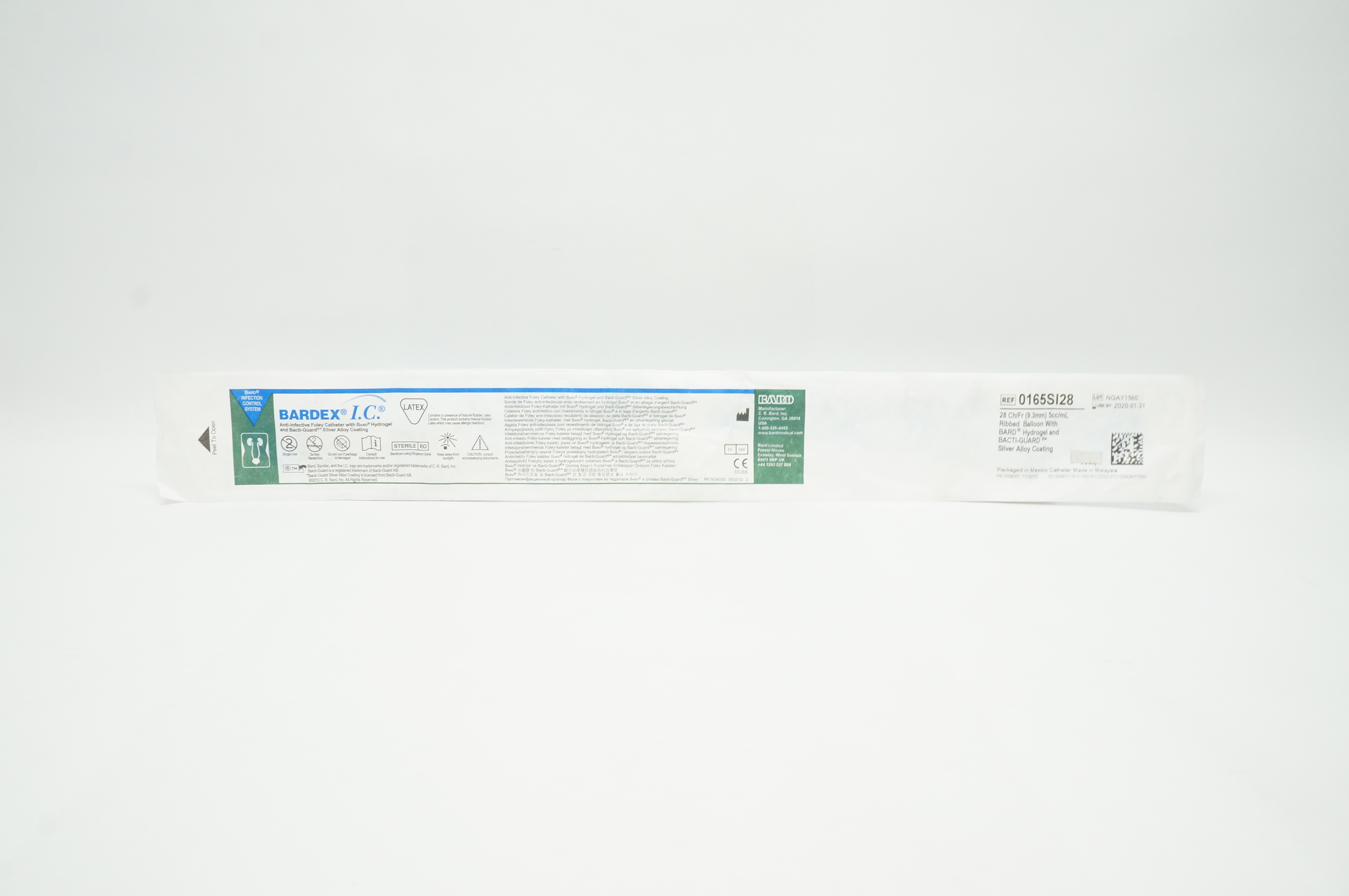 Bard 0165SI28 Bardex Anti-Infective Foley Cath. 28Fr 5cc Ribbed Balloon (x)