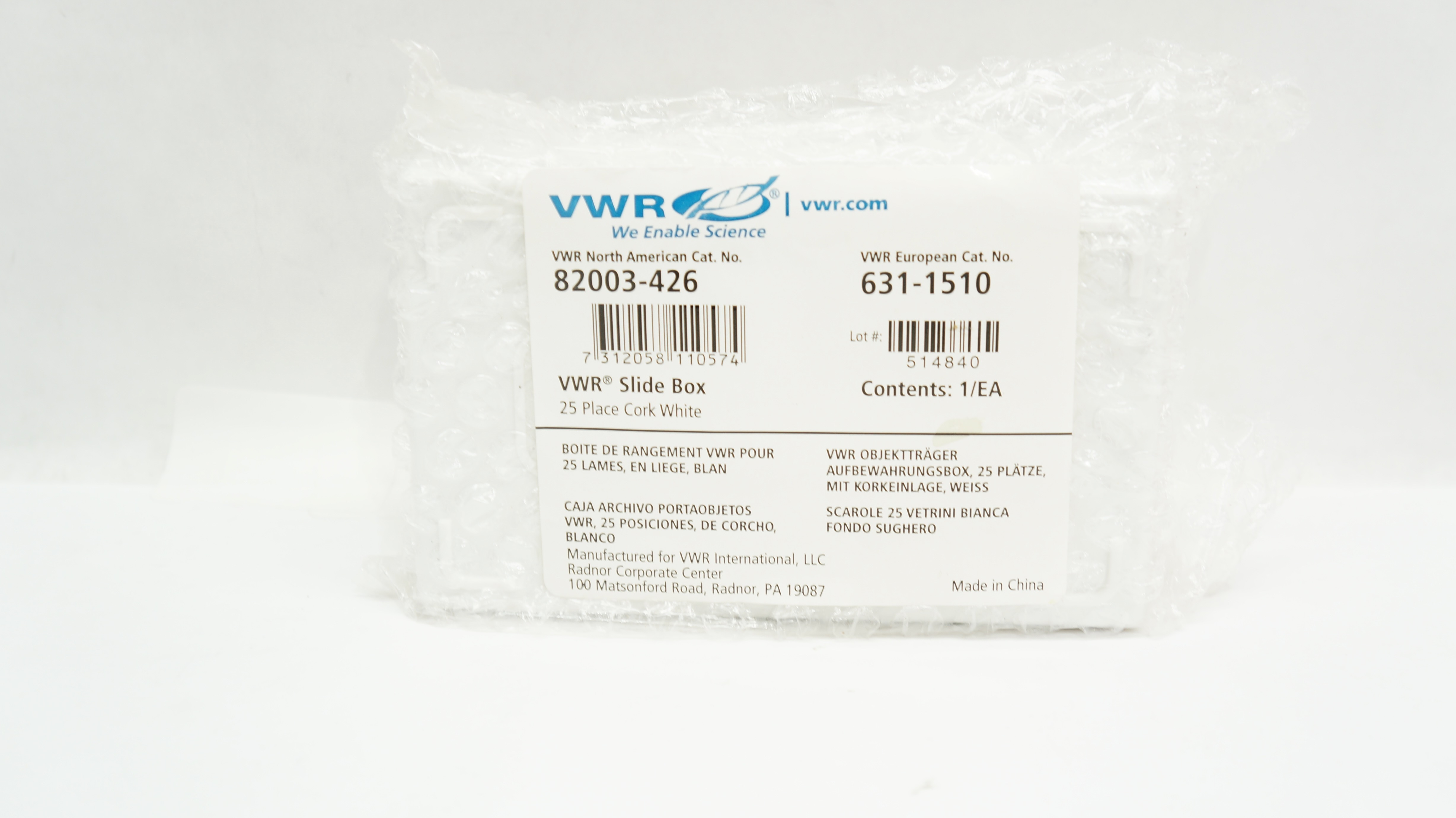 VWR VWR 82003-426 / 631-1510 Microscope Slide Box, White, for 25 Slides