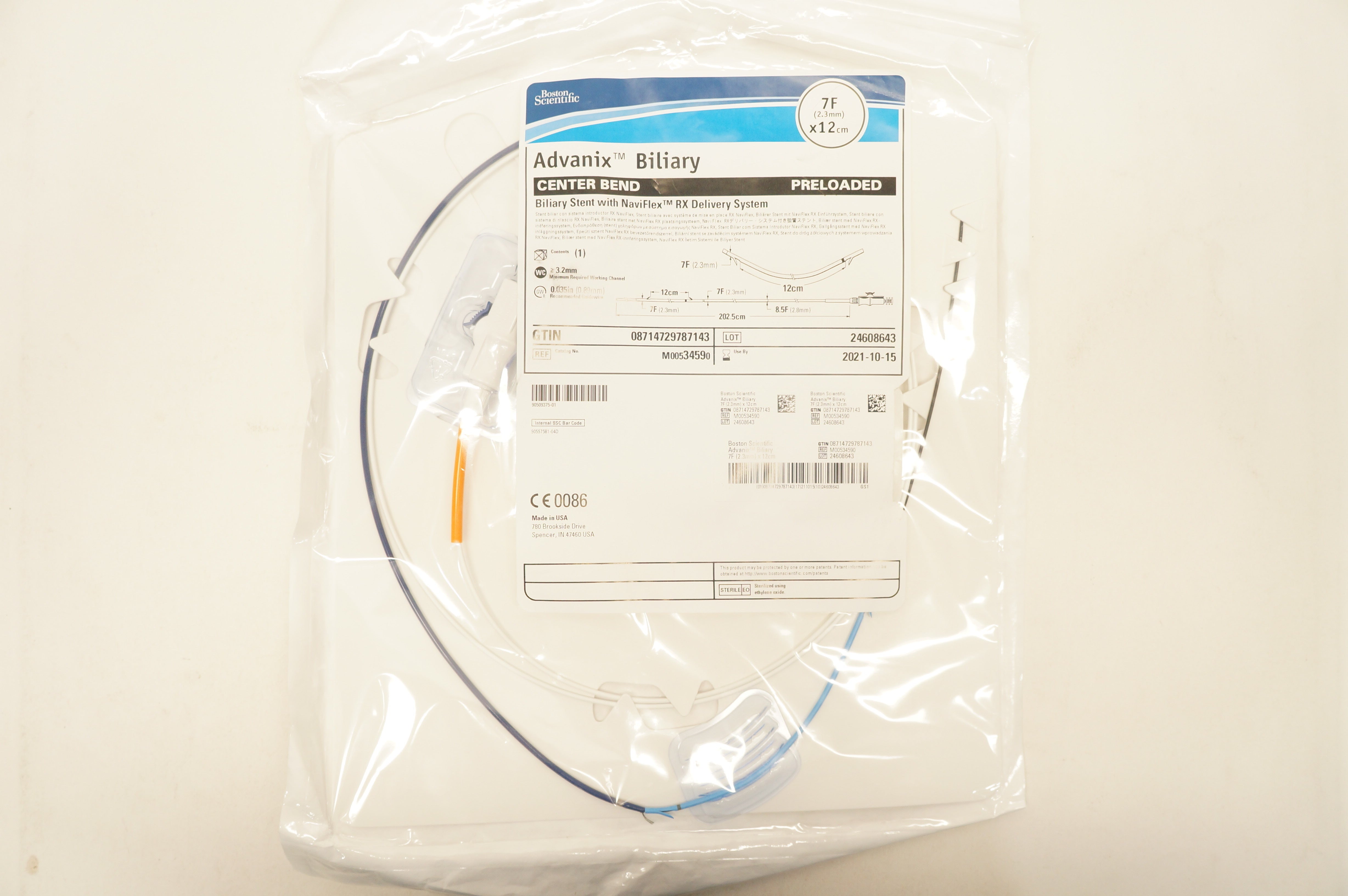Boston Scientific 3459 Advanix Biliary Center Bend Preloaded 7F x 12cm (x)