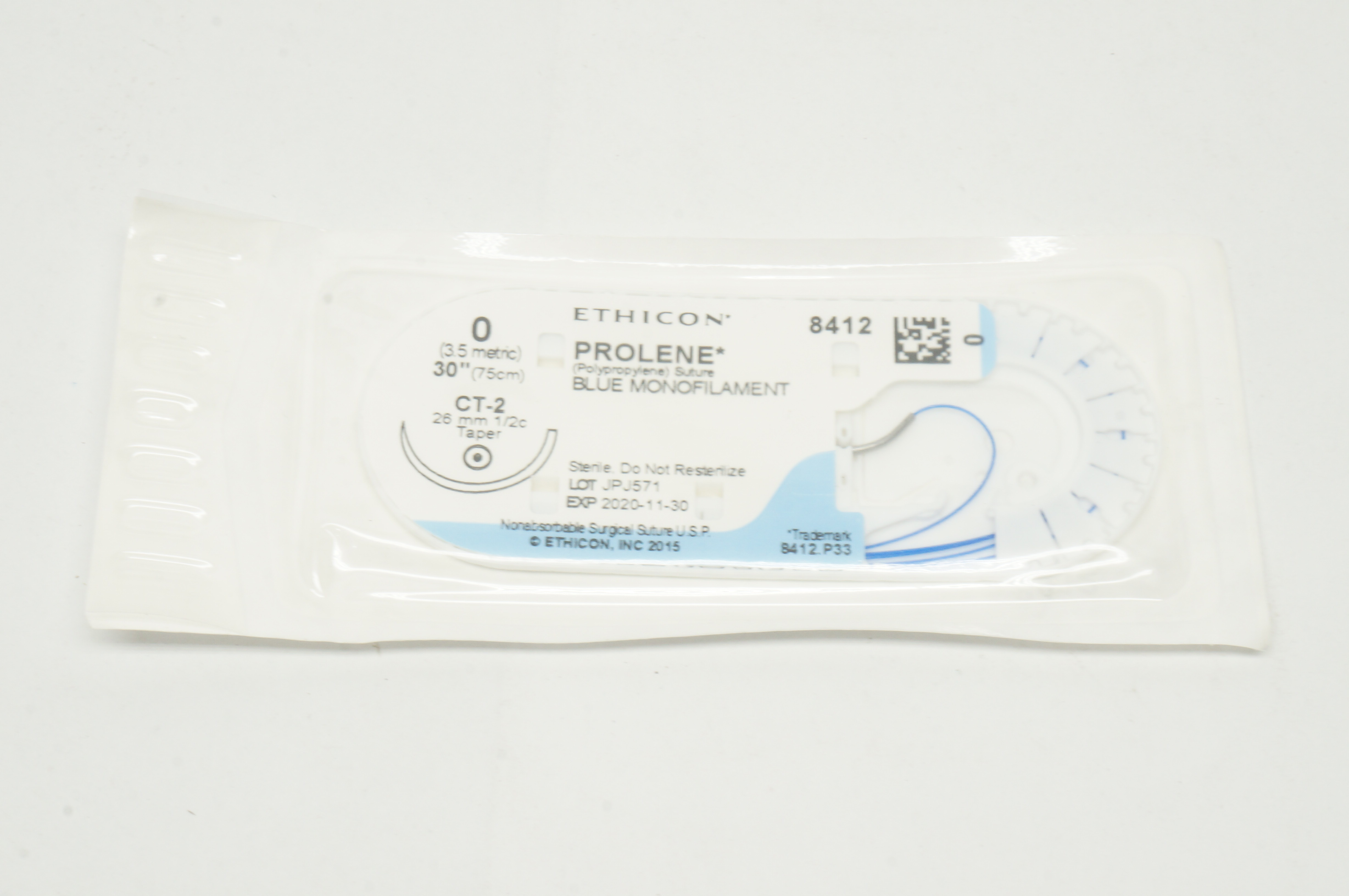 Ethicon 8412 0 PROLENE Polypropylene Stre CT-2 26mm 1/2c Taper 30 inch (x)
